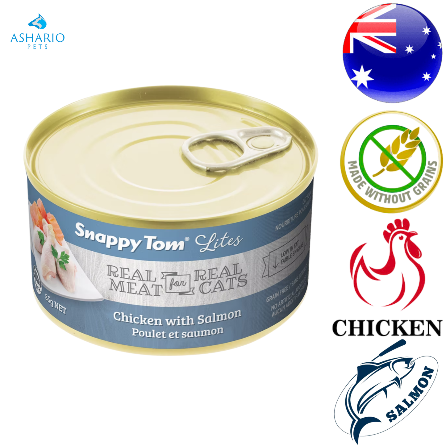 Snappy Tom - Nourriture pour chats en conserve Lites au poulet et au saumon - 3 oz