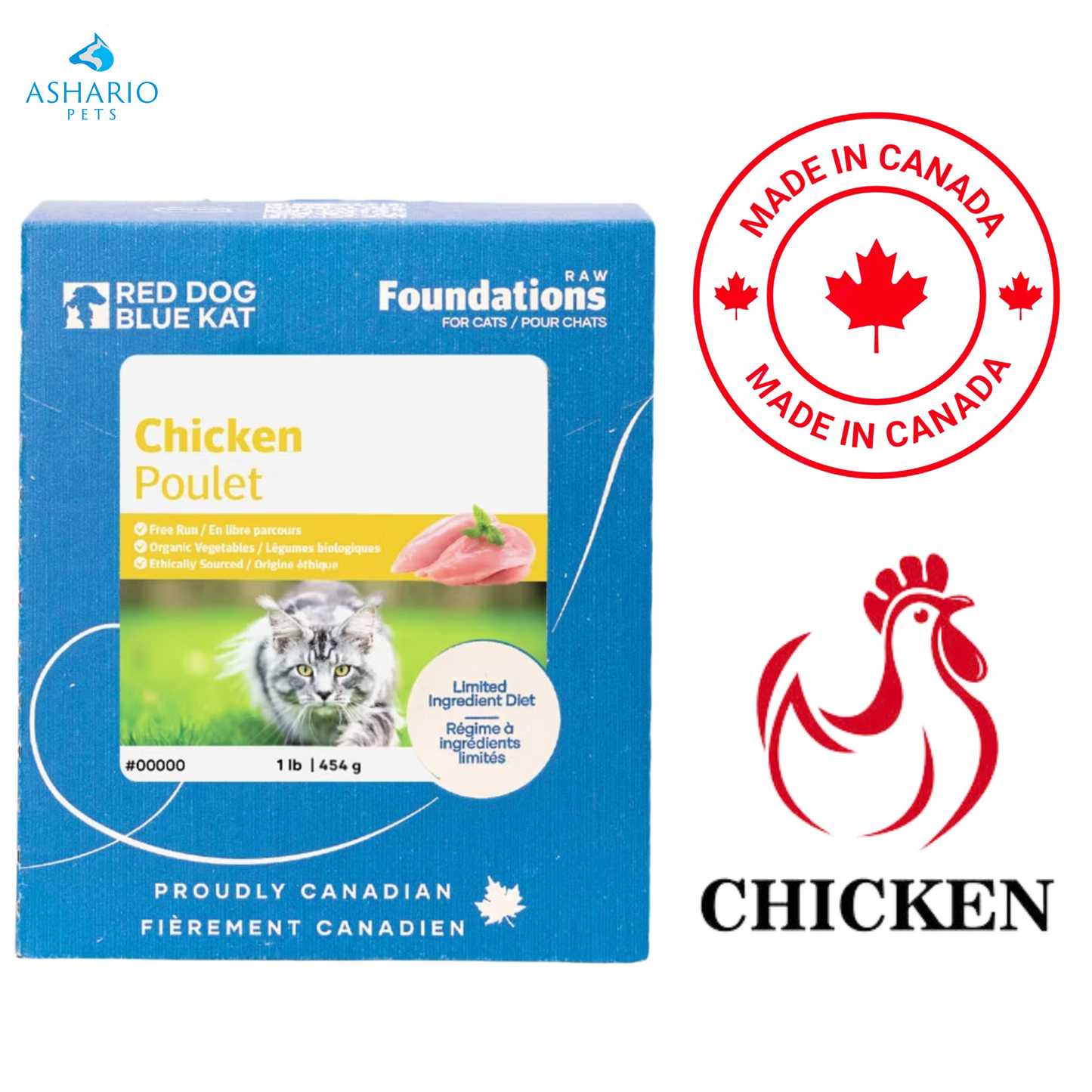 Red Dog Blue Kat - Nourriture crue au poulet pour chats Foundations - 1 lb