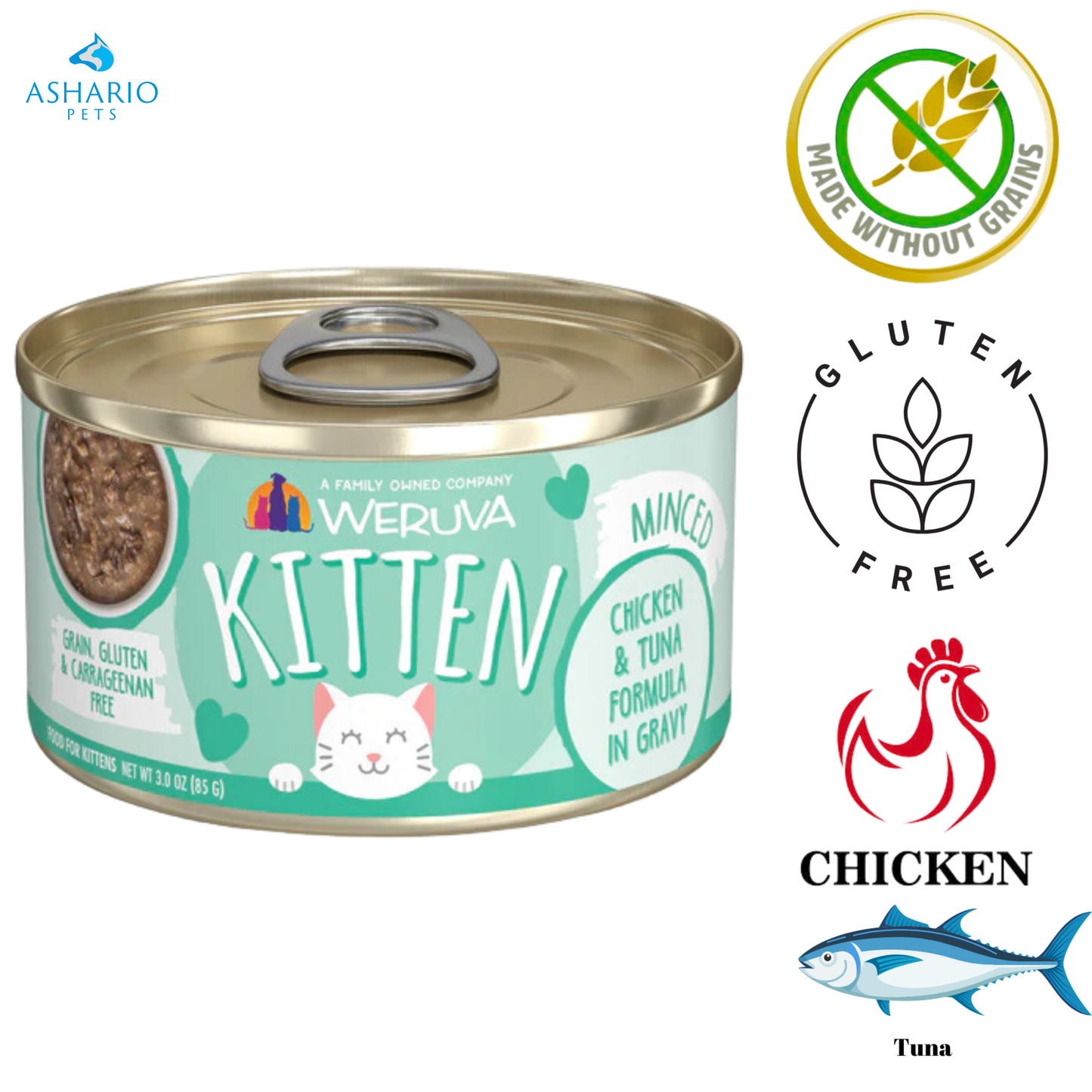 Weruva - Nourriture pour chats en conserve au poulet et au thon en sauce pour chatons - 3 oz