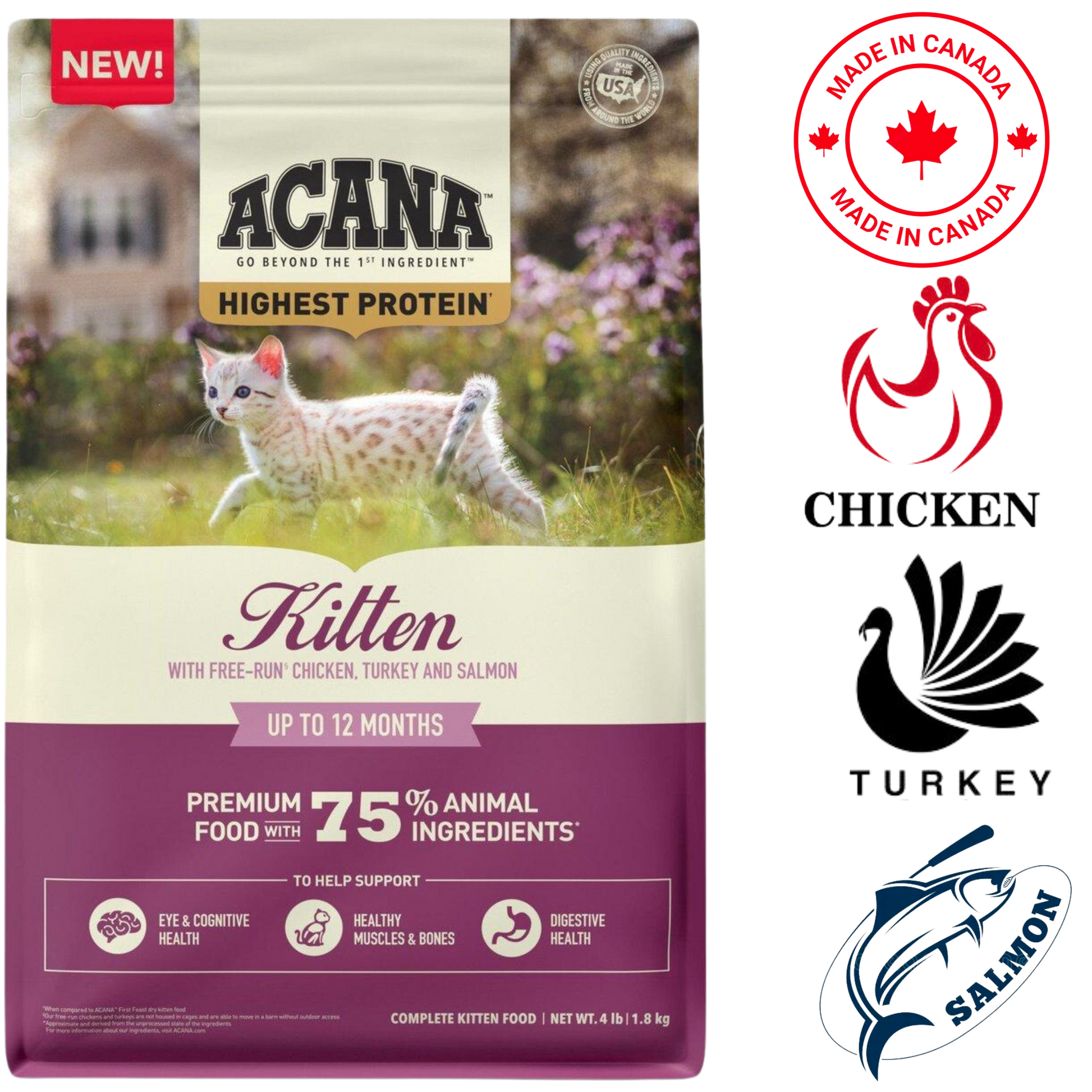 Acana - Highest Protein Kitten Dry Cat Food - 4 lb