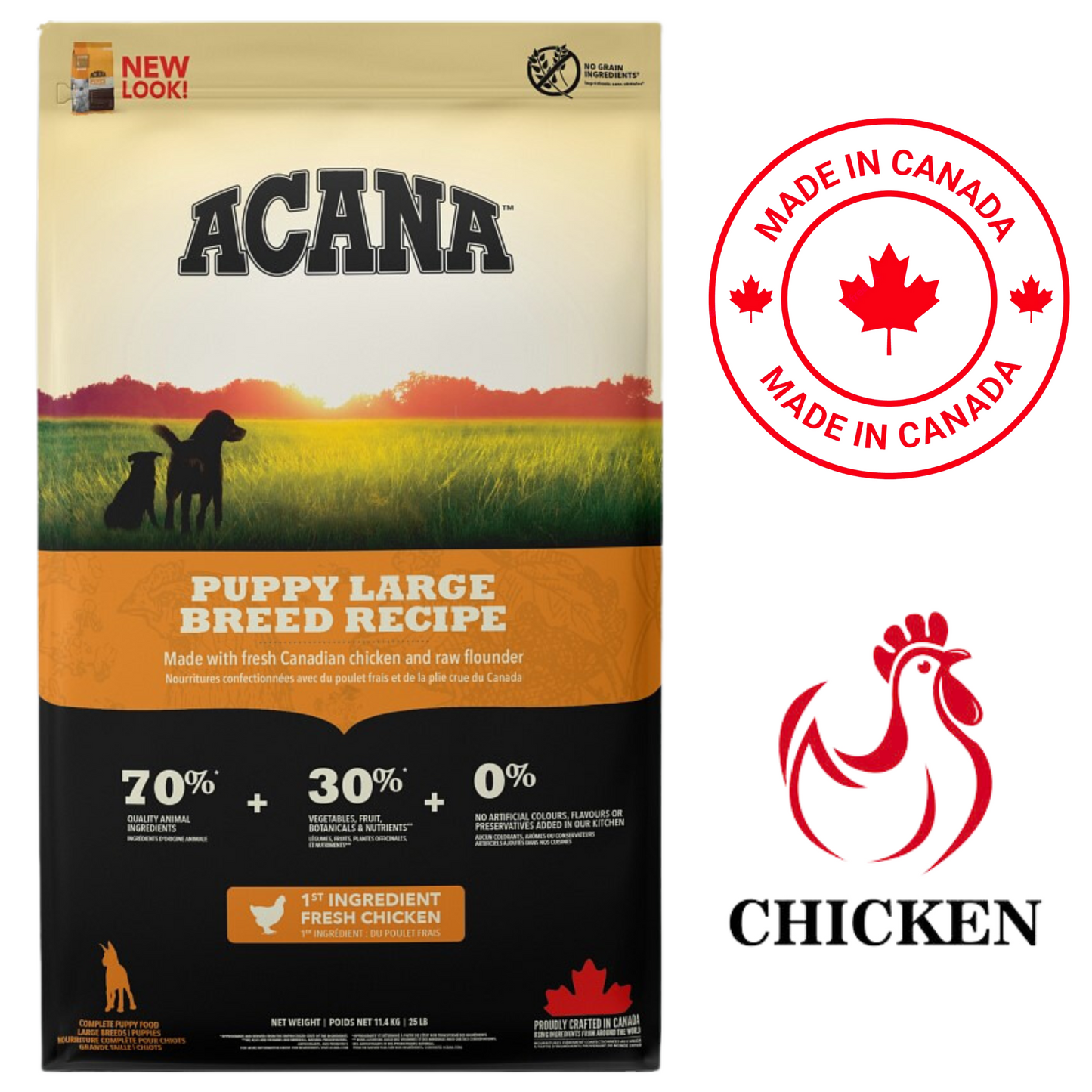 Acana large breed puppy chicken dog food made with fresh Canadian chicken for healthy growth