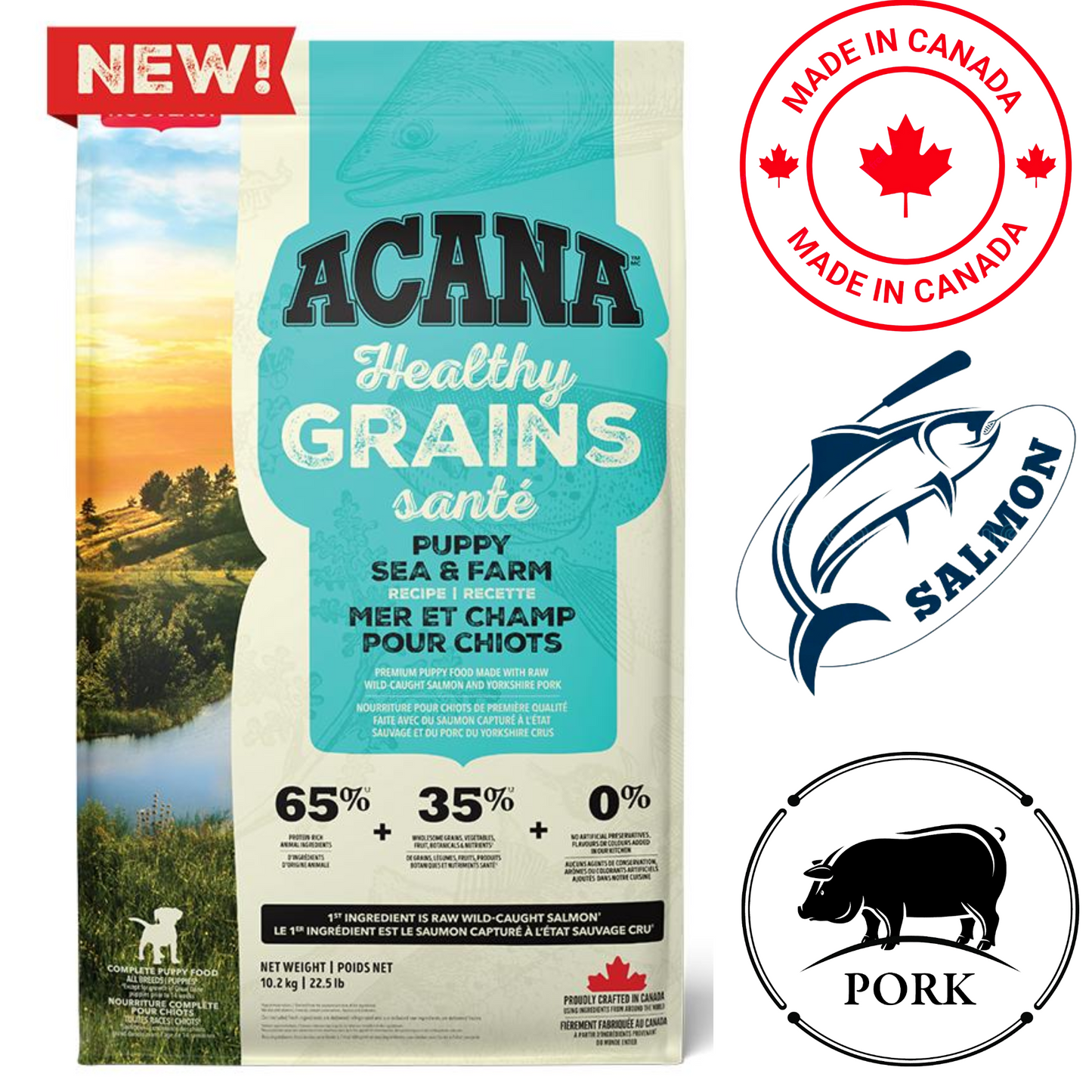 Acana Sea to Farm Puppy Food with Salmon and Pork for Healthy Growth and Nutrition