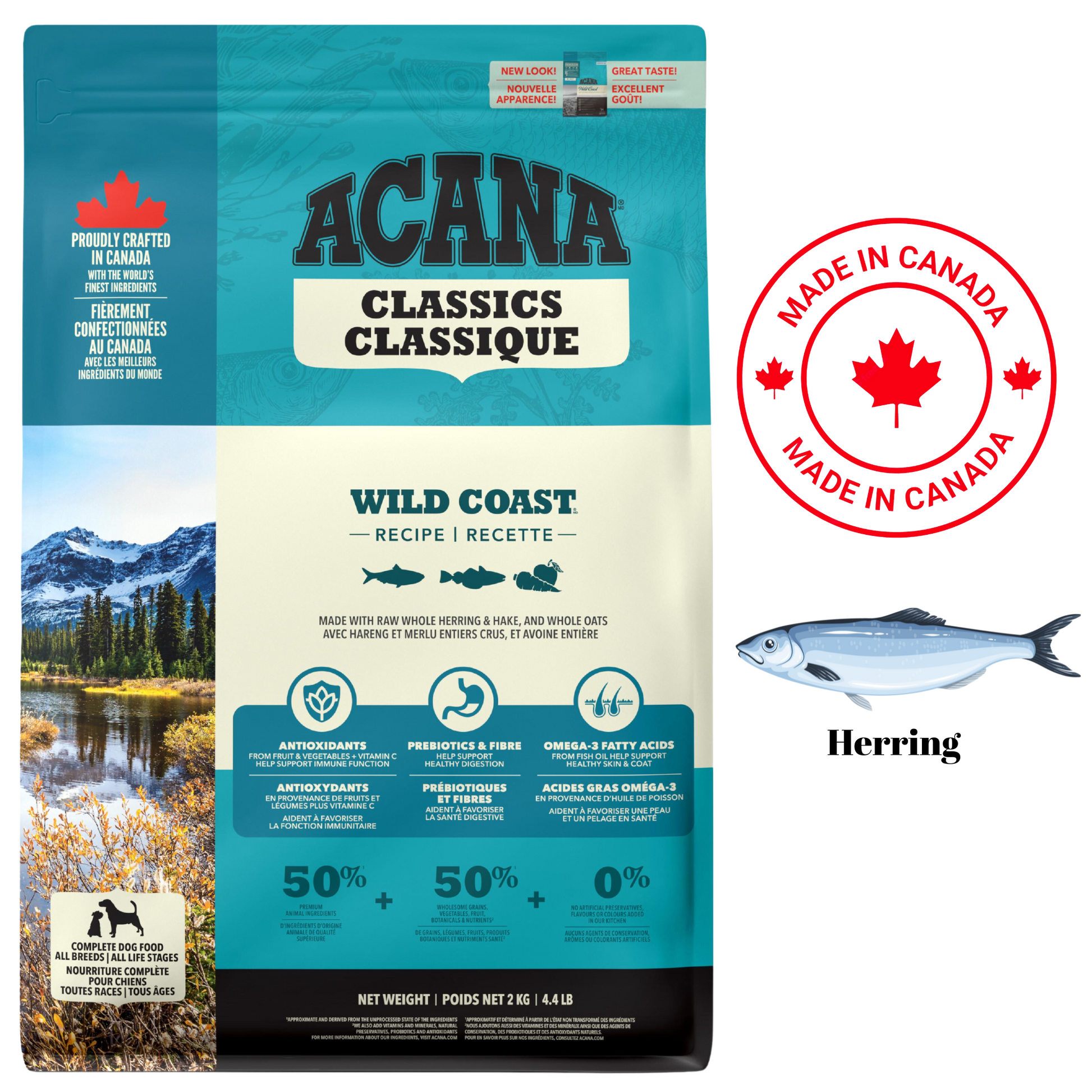 Acana Wild Coast dog food with fish ingredients and high protein for healthy canine nutrition