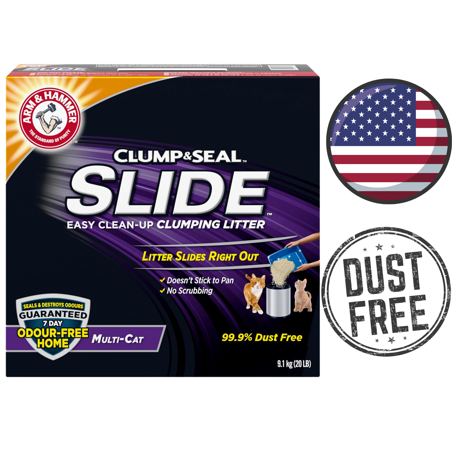 Arm and Hammer Clump and Seal Slide multi cat box of easy clean clumping litter with 99.9 percent dust free formula