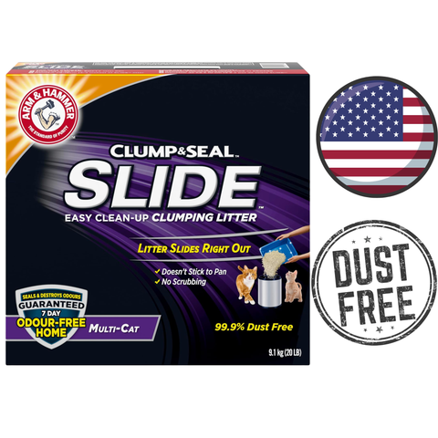 Arm and Hammer Clump and Seal Slide multi cat box of easy clean clumping litter with 99.9 percent dust free formula