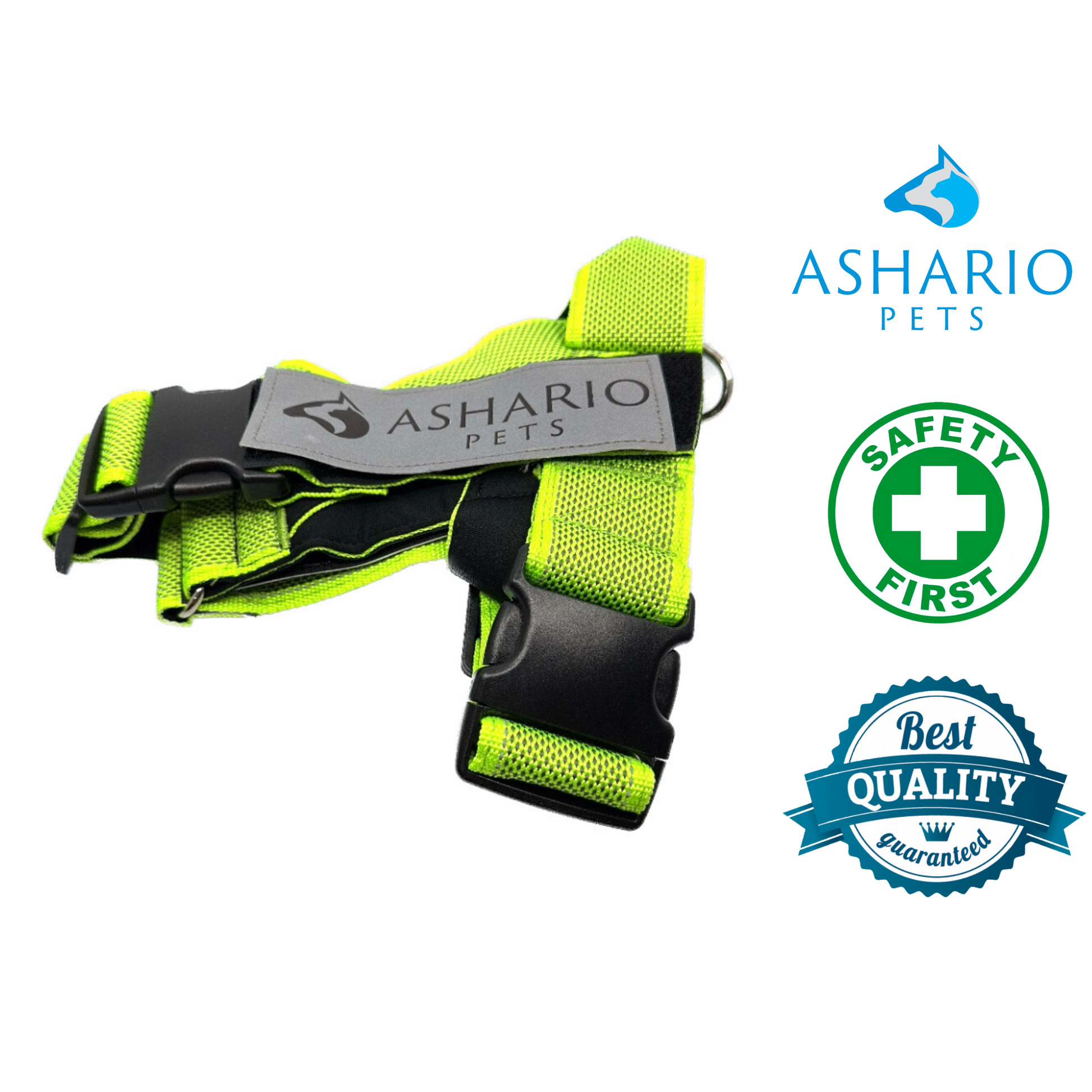Ashario pets breezyvest medium reflective pet harness in bright yellow for dog safety