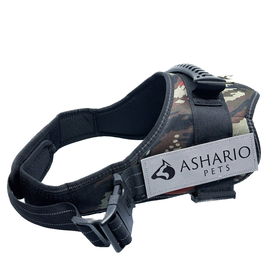 Ashario pets medium reflective no-pull dog harness in camouflage with adjustable straps and sturdy buckle