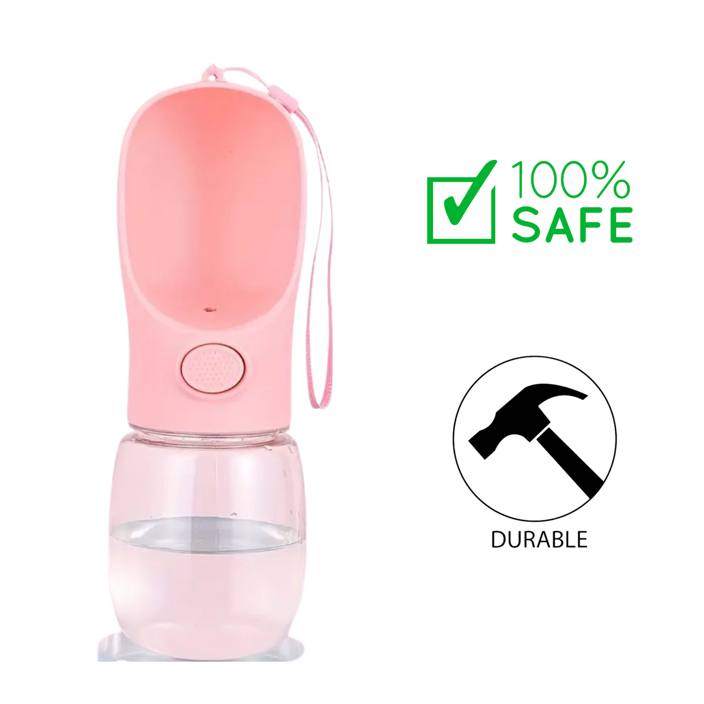 Ashario pets portable dog water bottle in pink with safe durable design and attached wrist strap