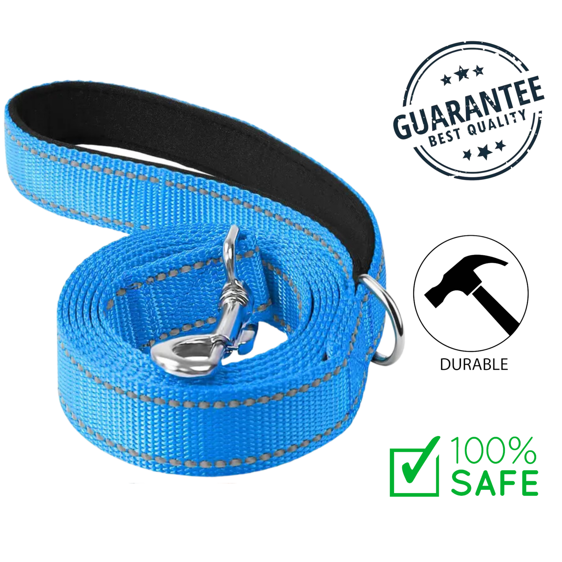 Ashario pets reflective small dog leash in blue with durable metal clasp and padded handle