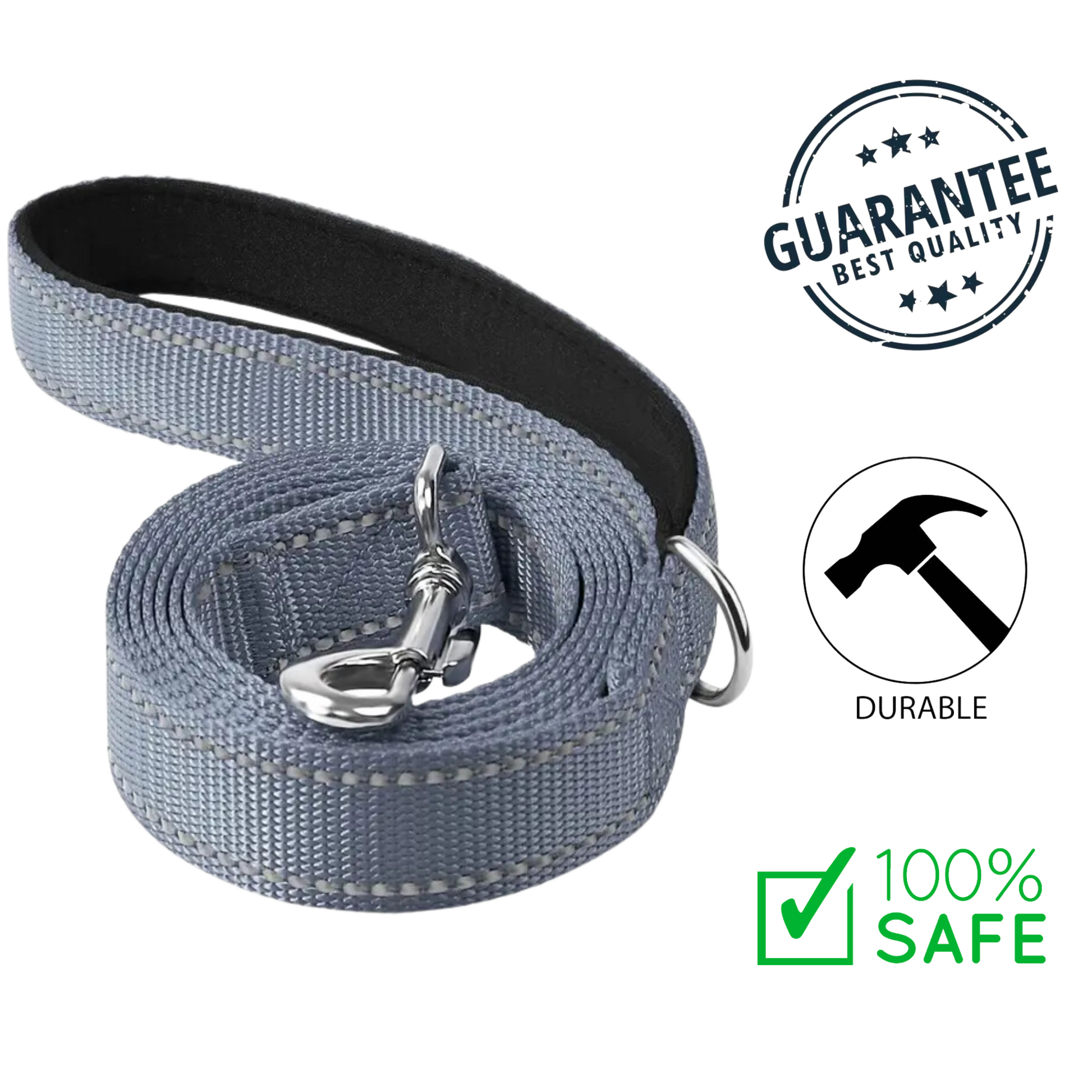 ashario pets reflective small dog leash in gray with metal clasp and durable design