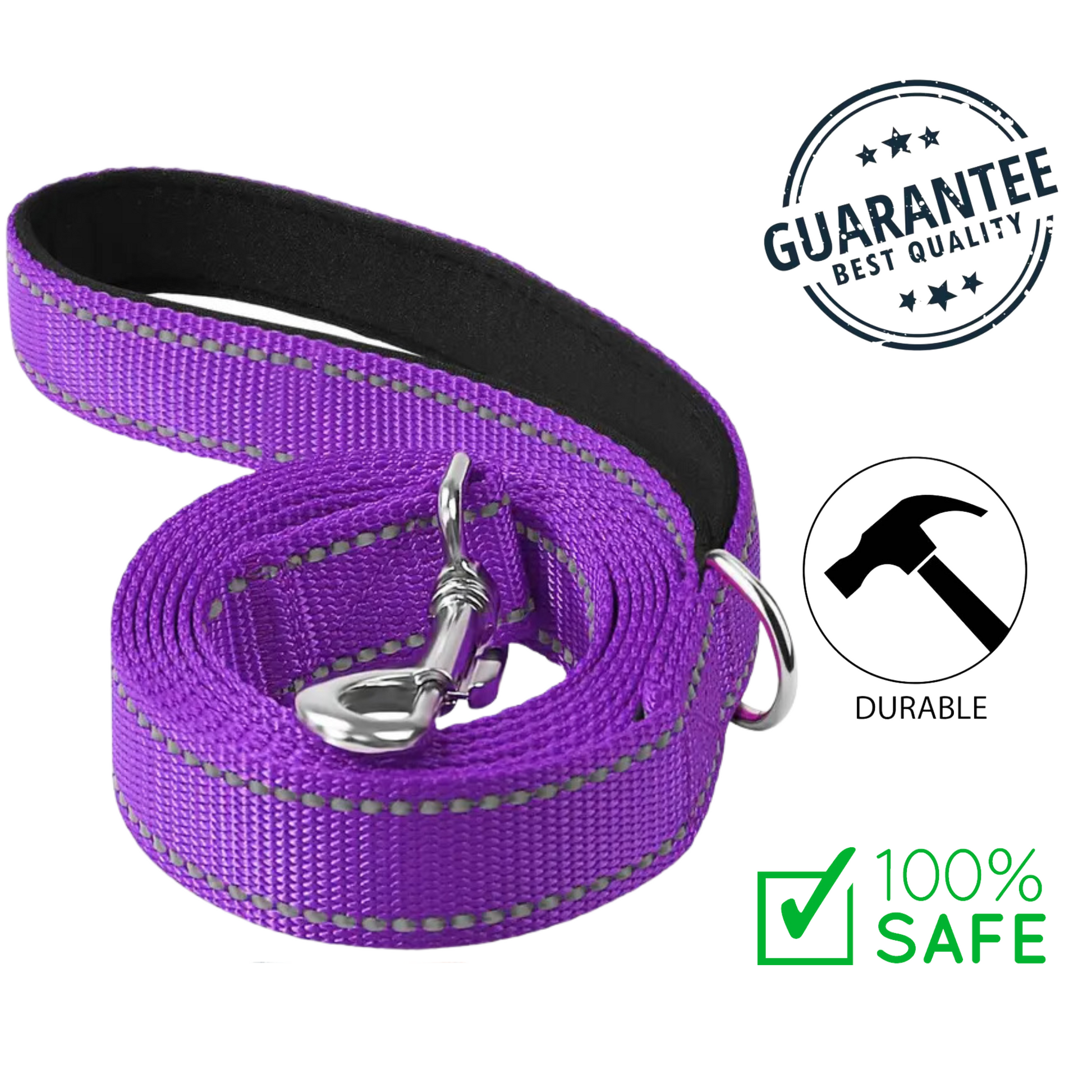 Ashario pets reflective small dog leash in purple with durable metal clip and safety features