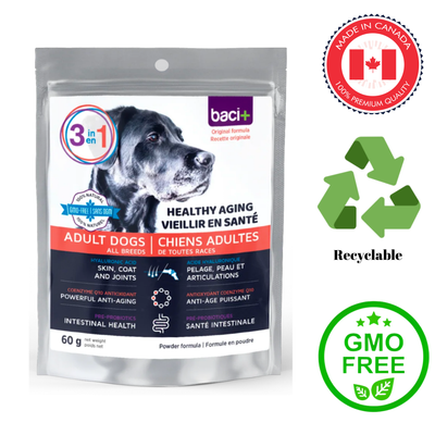 Baci 3-in-1 adult dog health powder for skin coat joints and intestinal health in all breeds