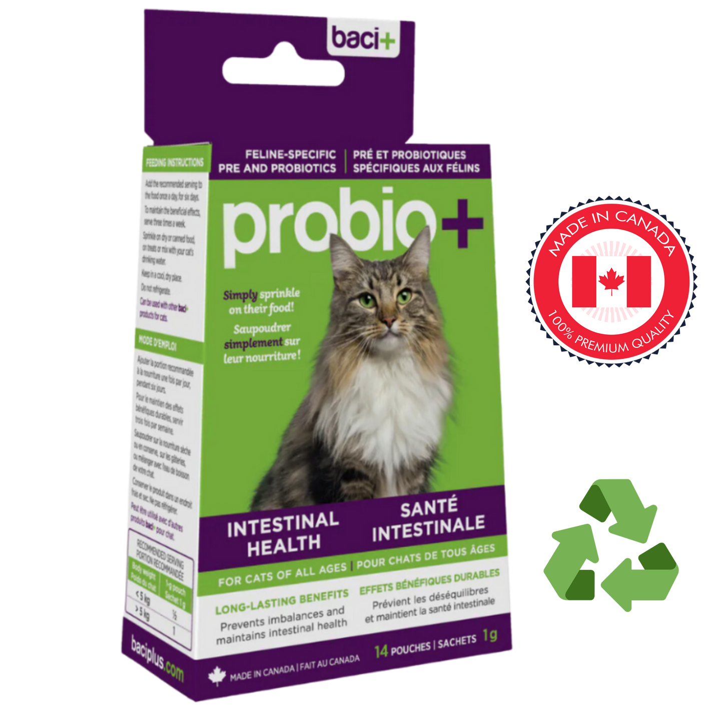 Baci probio intestinal health for cats feline-specific pre and probiotics supplement with long-lasting benefits