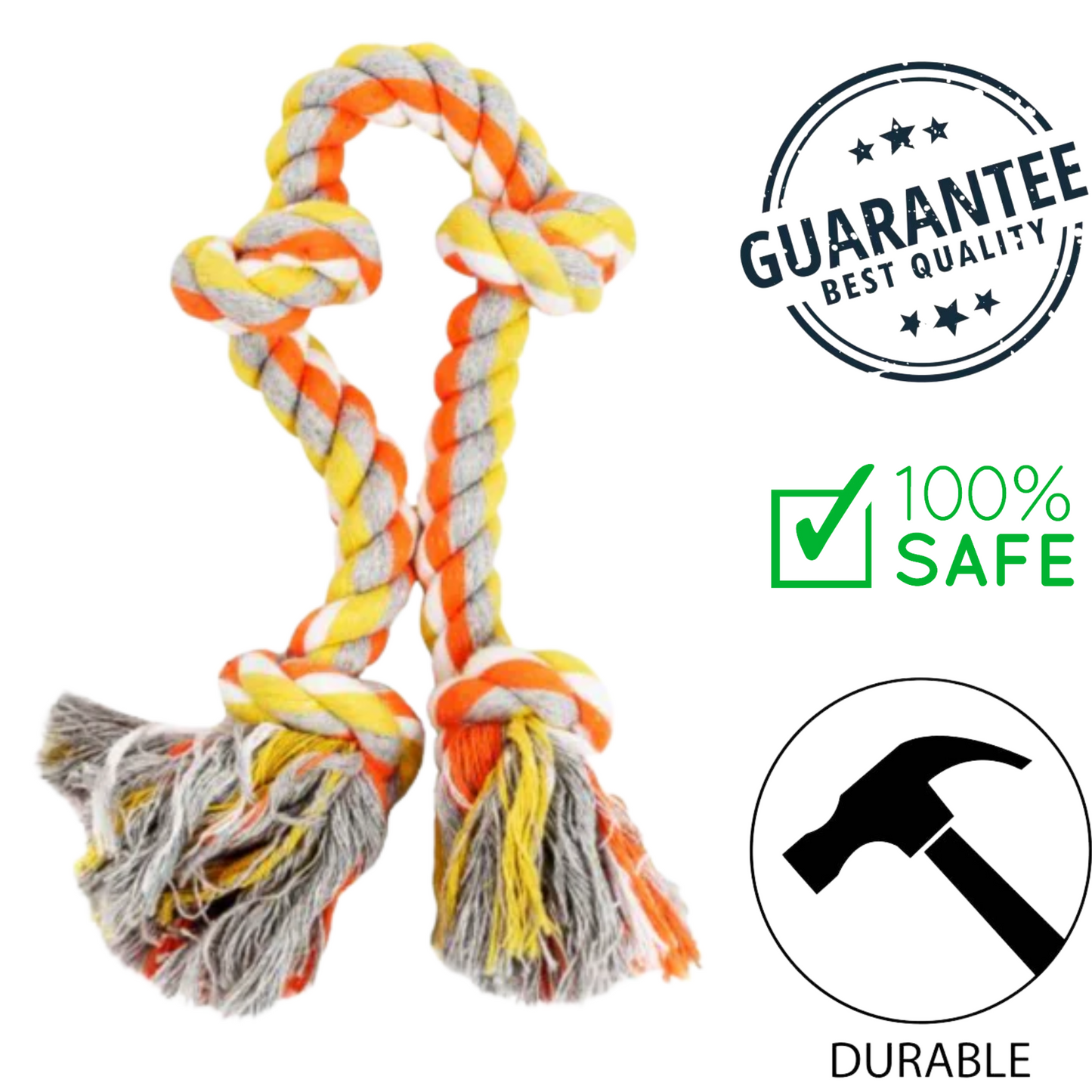 budz 4 knots orange yellow rope toy dog toy by BuD'z with durable and safe design