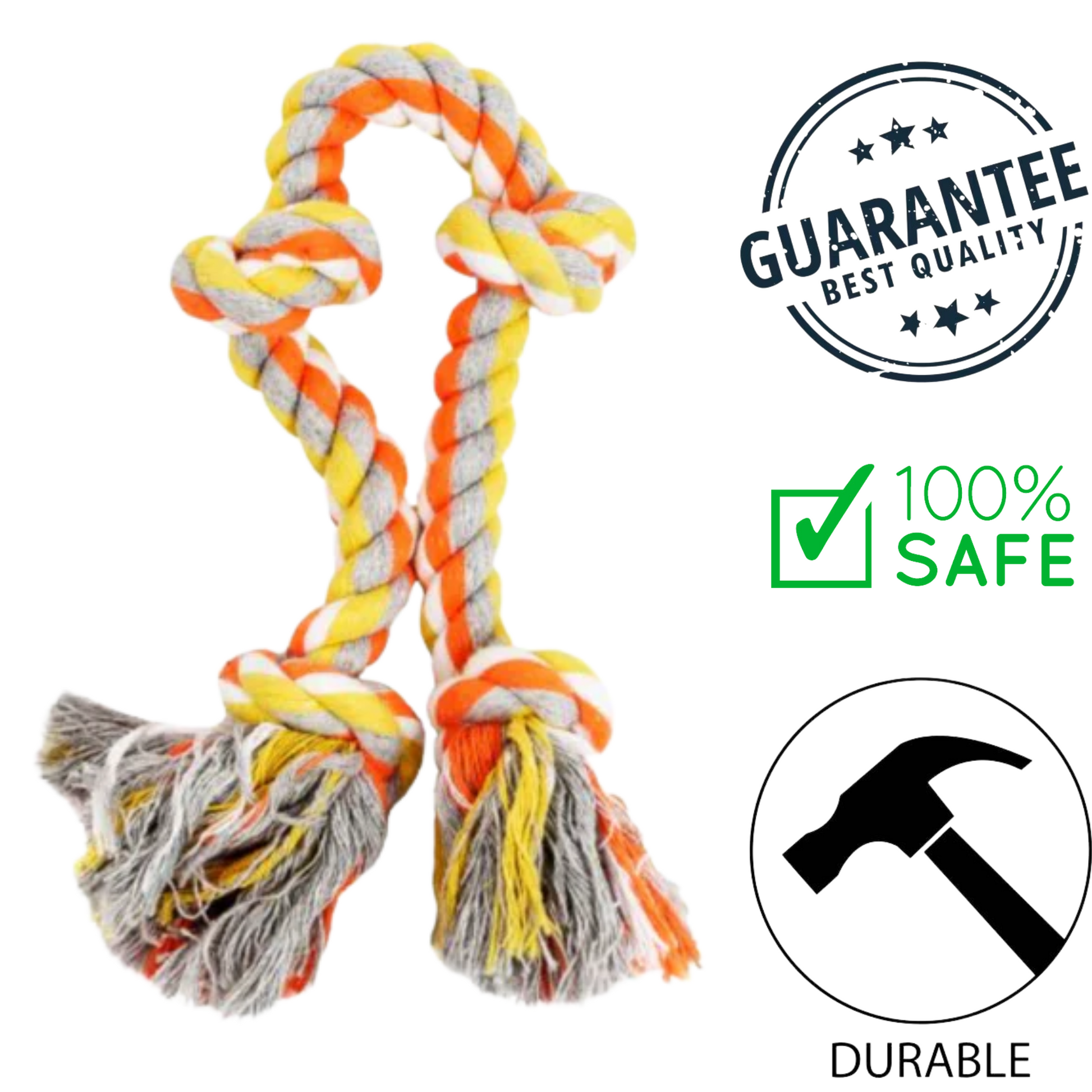 budz 4 knots orange yellow rope toy dog toy by BuD'z with durable and safe design