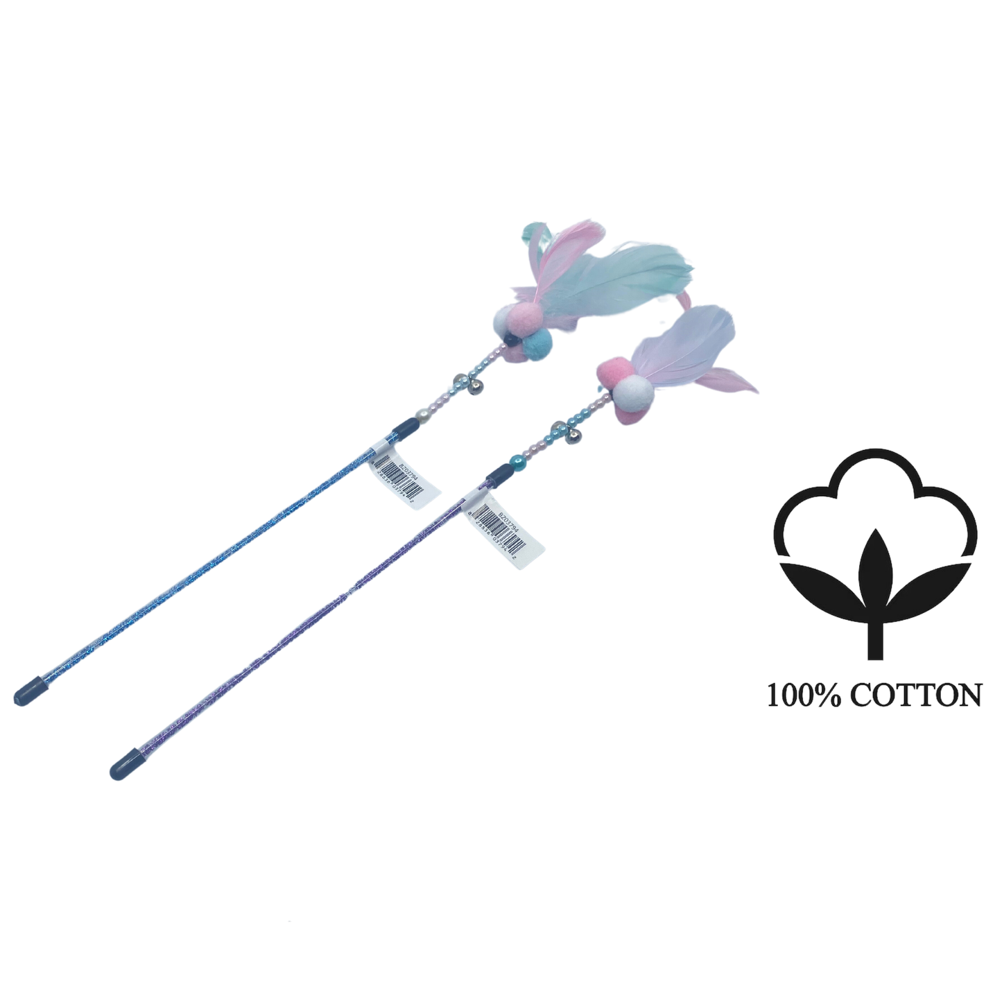 BuD'z budz Feather Duster Cat Toy with pastel feathers and beads on a stick for playful cats