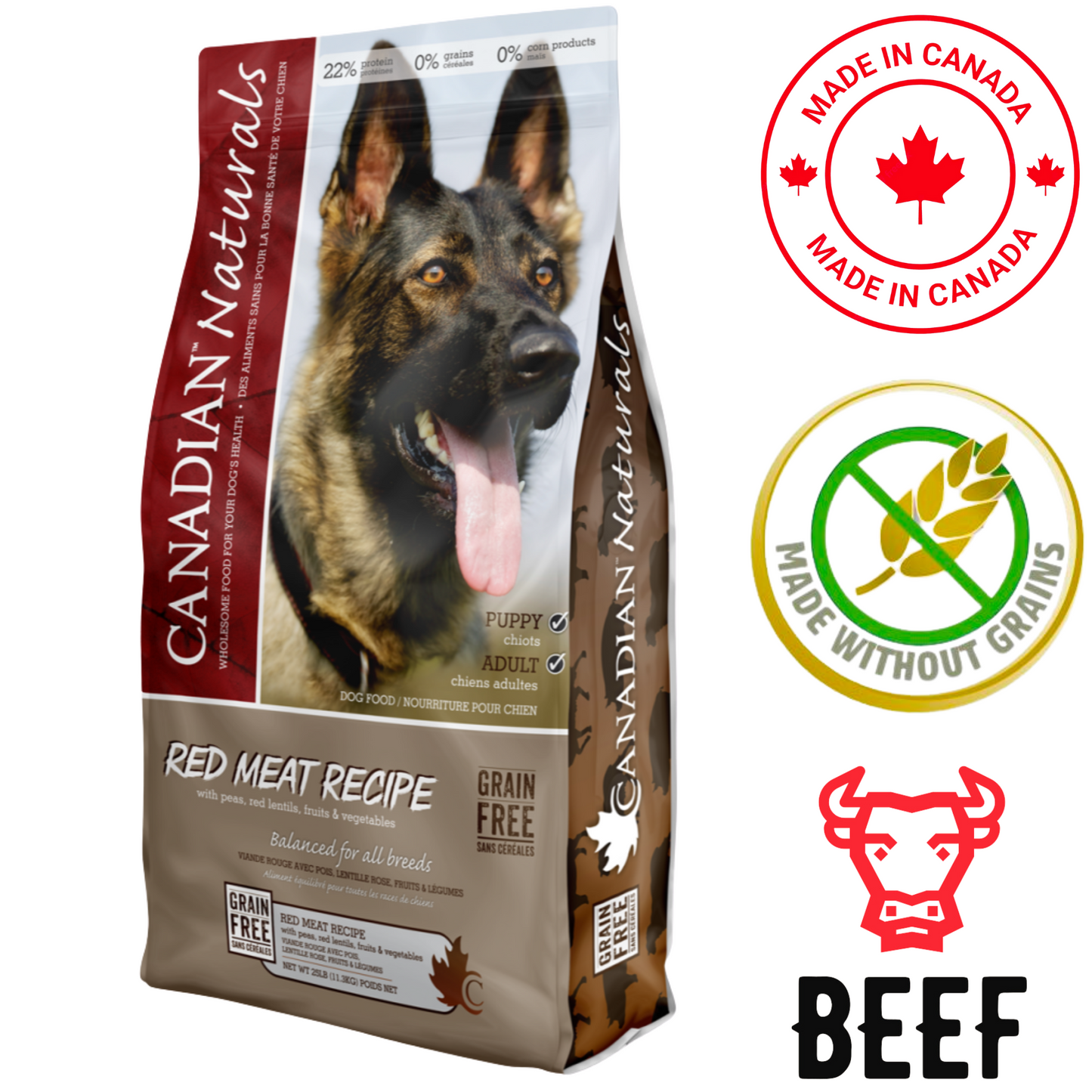 Canadian Naturals Red Meat dog food bag natural red meat recipe for dogs grain free beef made in Canada