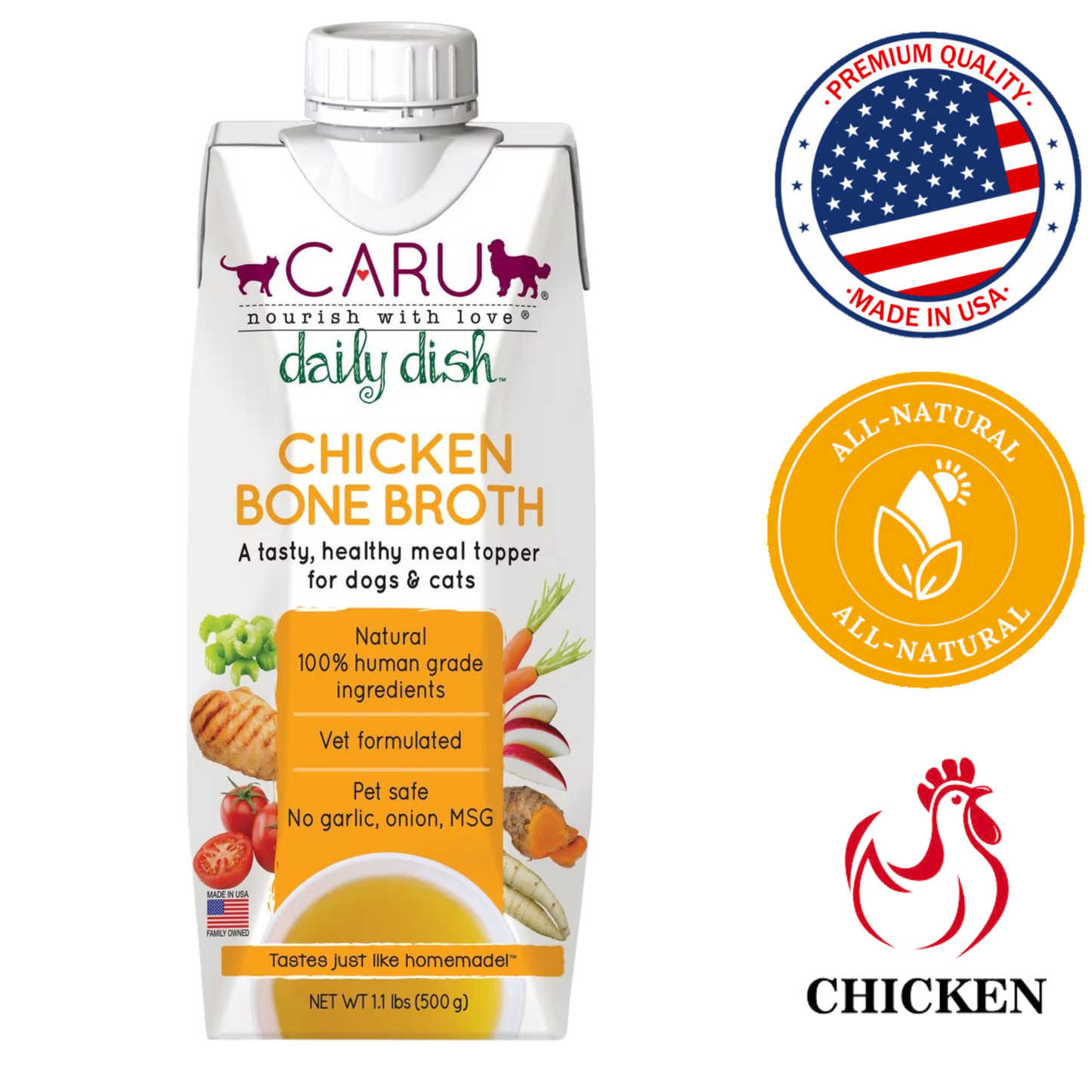 Caru chicken broth dog wet food daily dish chicken bone broth natural healthy meal topper