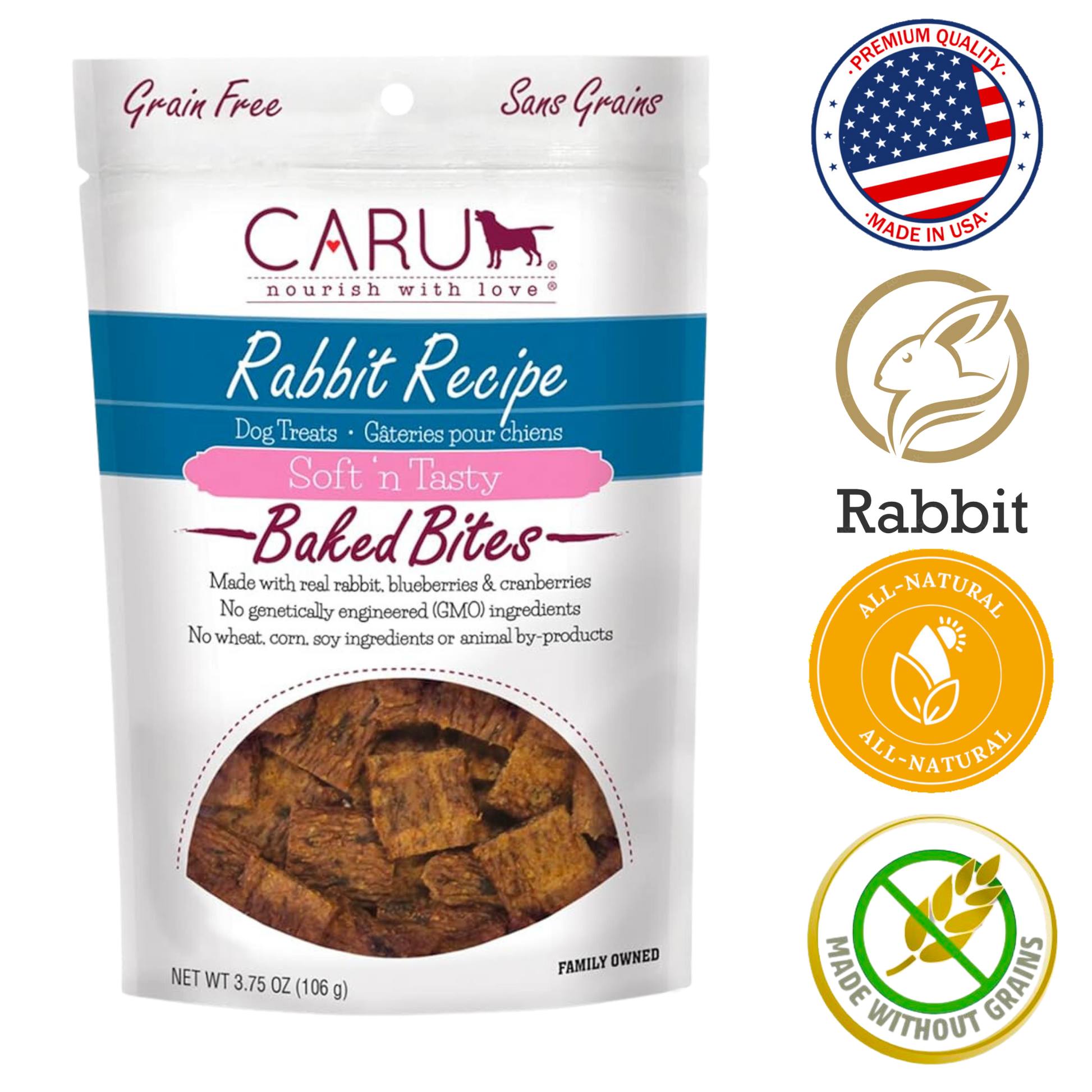 Caru rabbit bites for dogs grain free soft baked treats made with real rabbit and natural ingredients