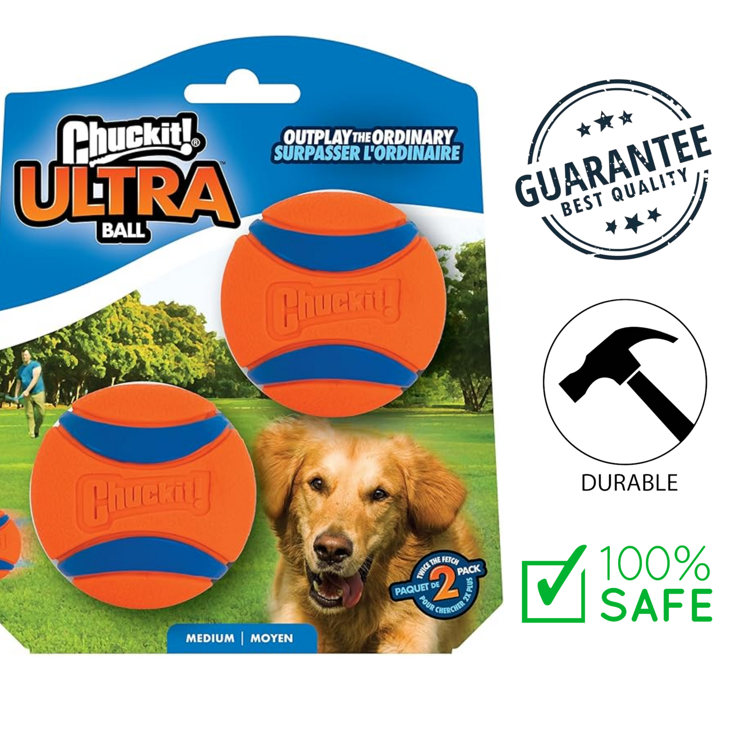 Chuckit Ultra Ball medium toy two pack orange and blue dog toys with durable and safe features