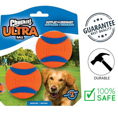 Chuckit Ultra Ball medium toy two pack orange and blue dog toys with durable and safe features