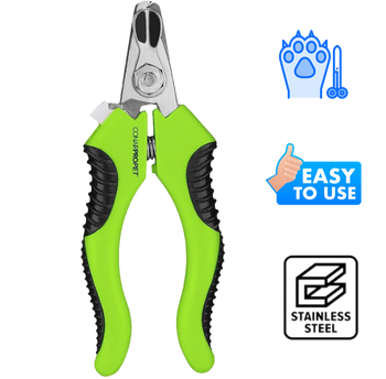 Conairpro small dog nail clippers with green and black ergonomic handle for easy grooming