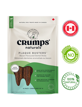 Crumps' Natural Bacon Dental Sticks for Dogs in 10-Pack with Plaque Busting Formula