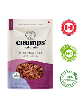 Crumps Natural Mini Lamb Dog Trainers with no preservatives, 100% natural ingredients in a resealable bag
