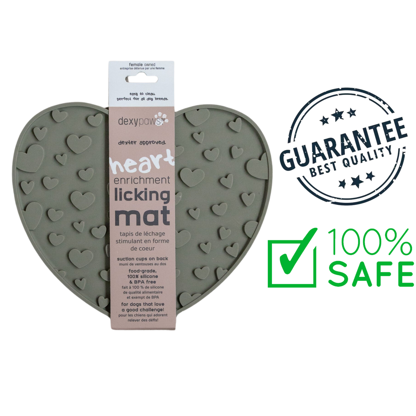 dexypaws green heart shaped licking mat with textured surface for dog enrichment and slow feeding