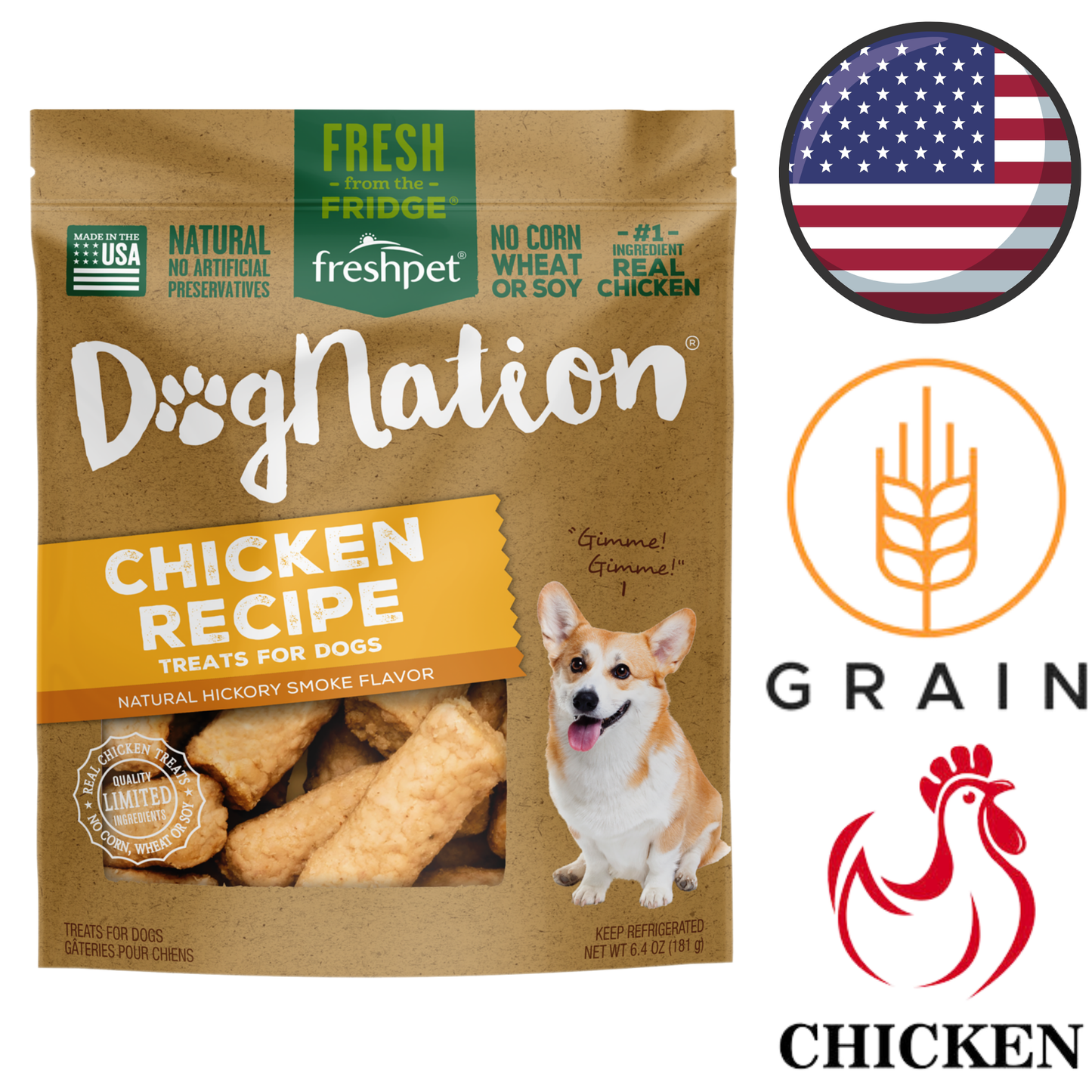Fresh Pet - Dog Nation Chicken Treats For Dogs - 6.4 Oz