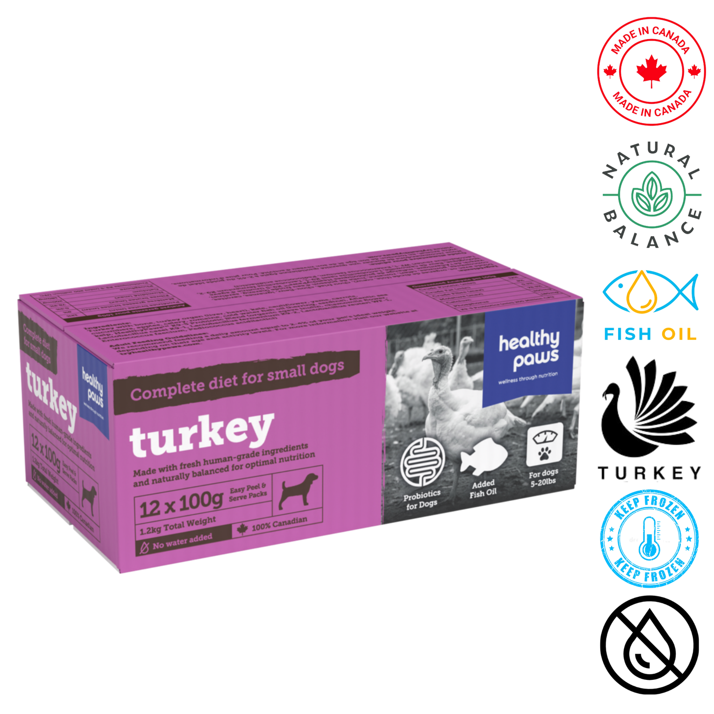 Healthy Paws small dog turkey dinner in a pack of 12 with natural ingredients for nutritious meals