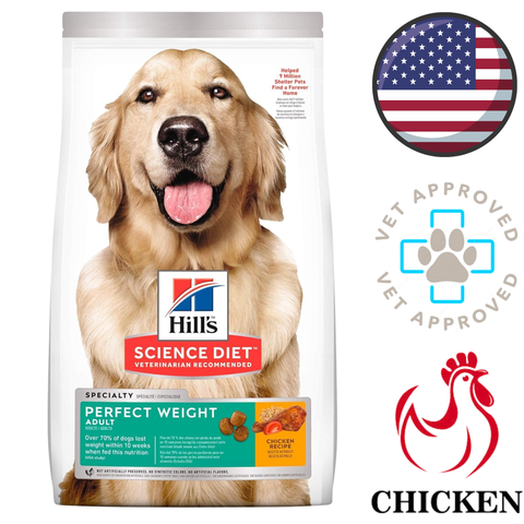 Bag of Hills Science Diet Perfect Weight Adult with golden retriever and chicken recipe premium dog food