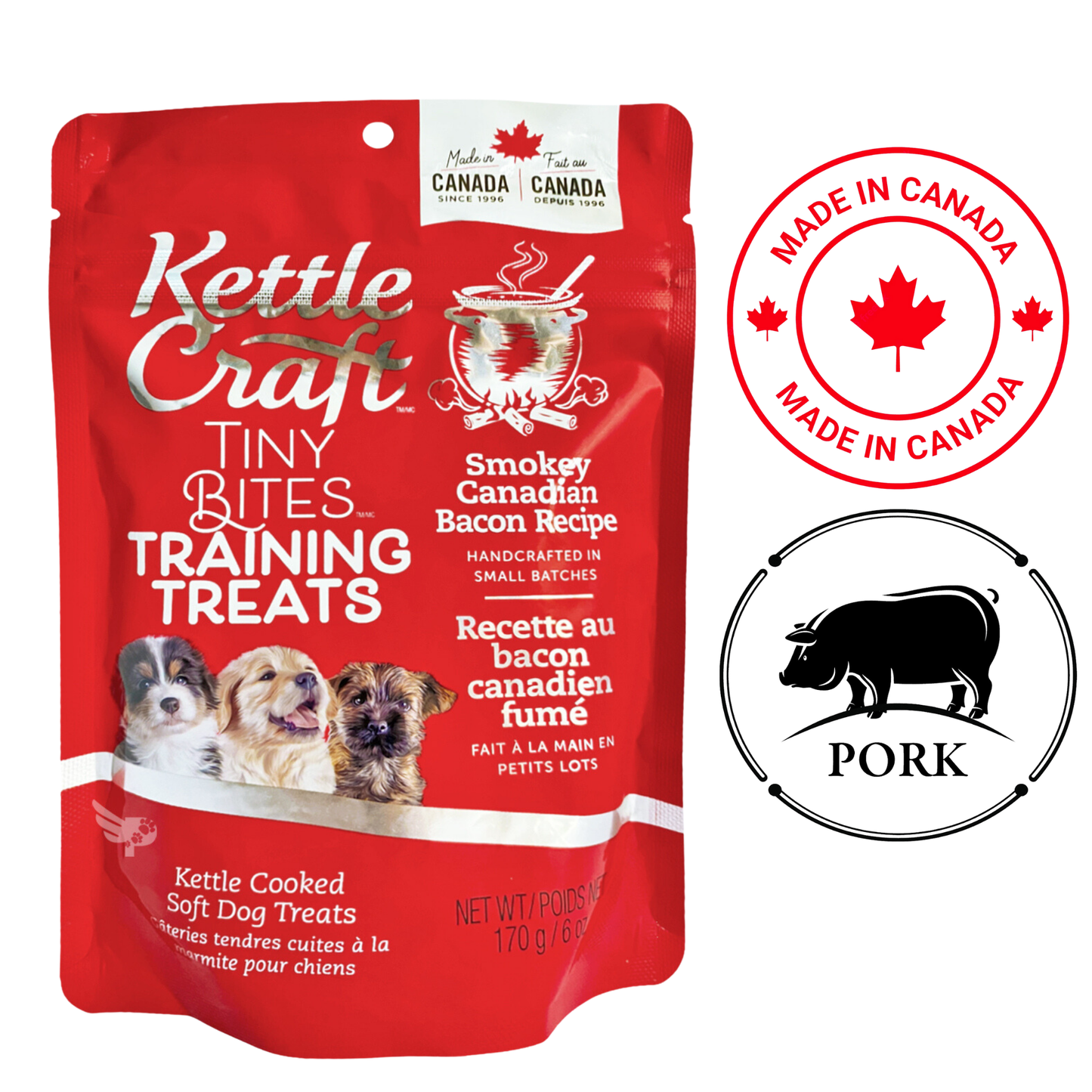 Kettle Craft tiny bites dog training treats smoky Canadian bacon recipe soft pork treats