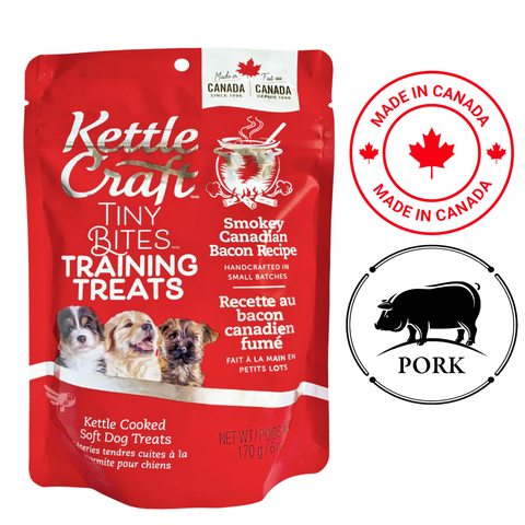 Kettle Craft tiny bites dog training treats smoky Canadian bacon recipe soft pork treats