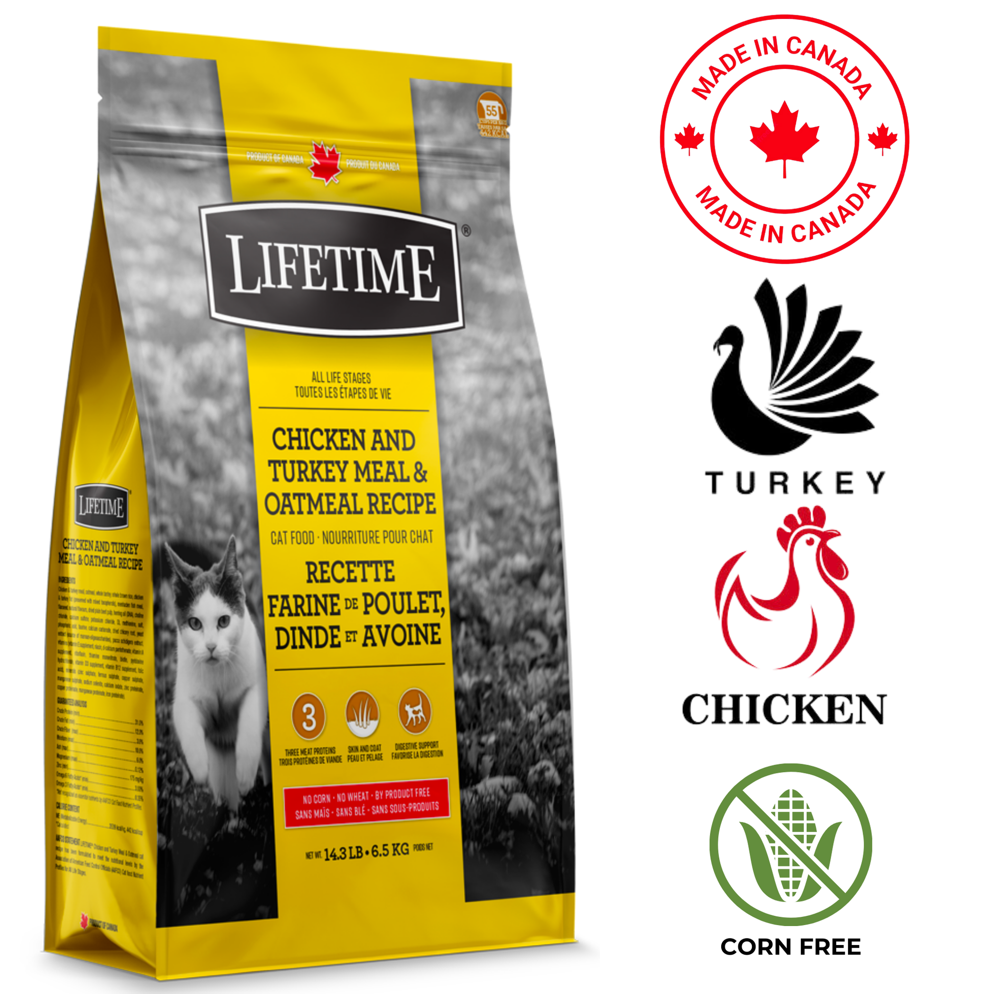 Lifetime chicken turkey cat food dry cat food bag with chicken and turkey meal and oatmeal recipe