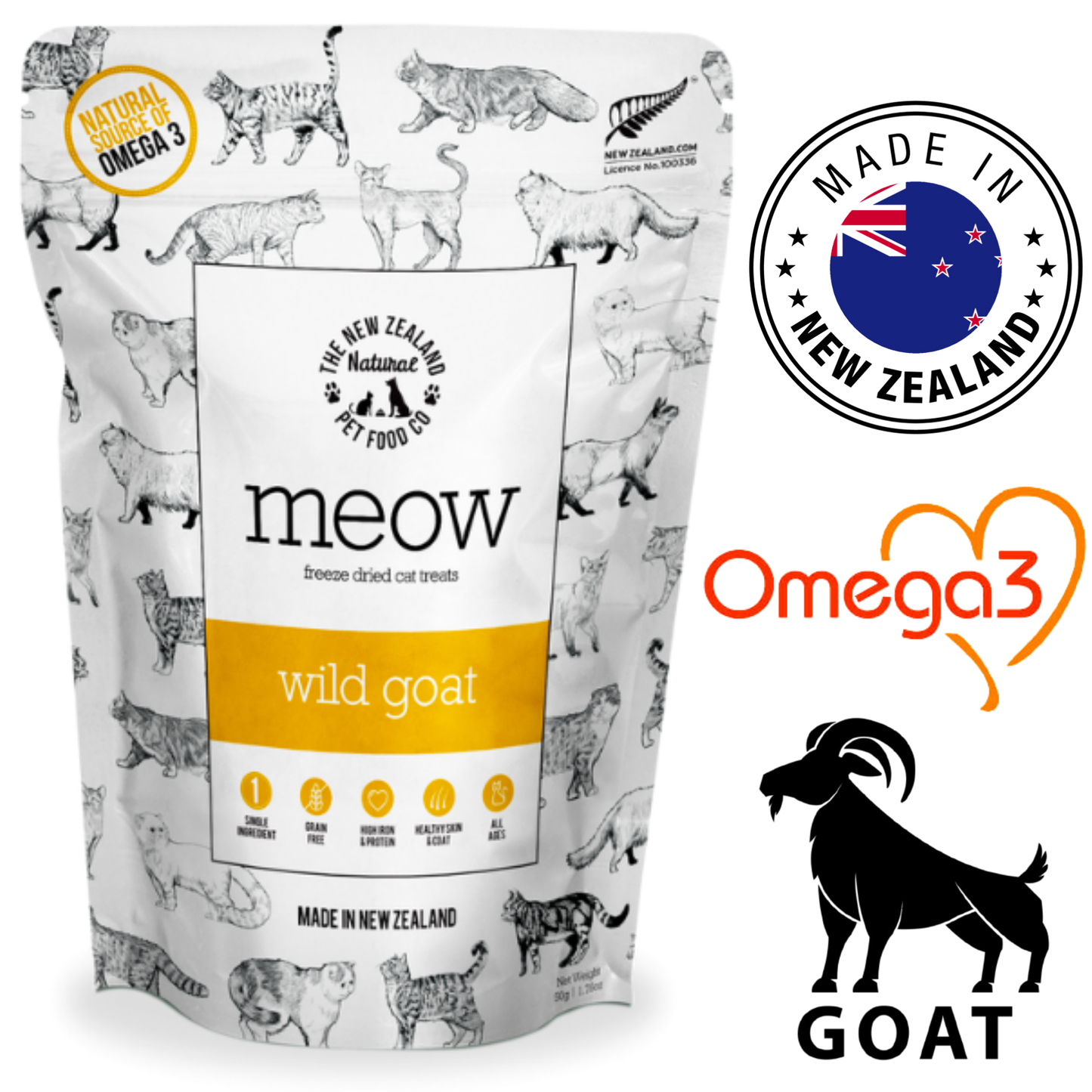 NZPF wild goat cat treats freeze dried wild goat flavor cat dehydrated treats by The New Zealand Pet Food Co