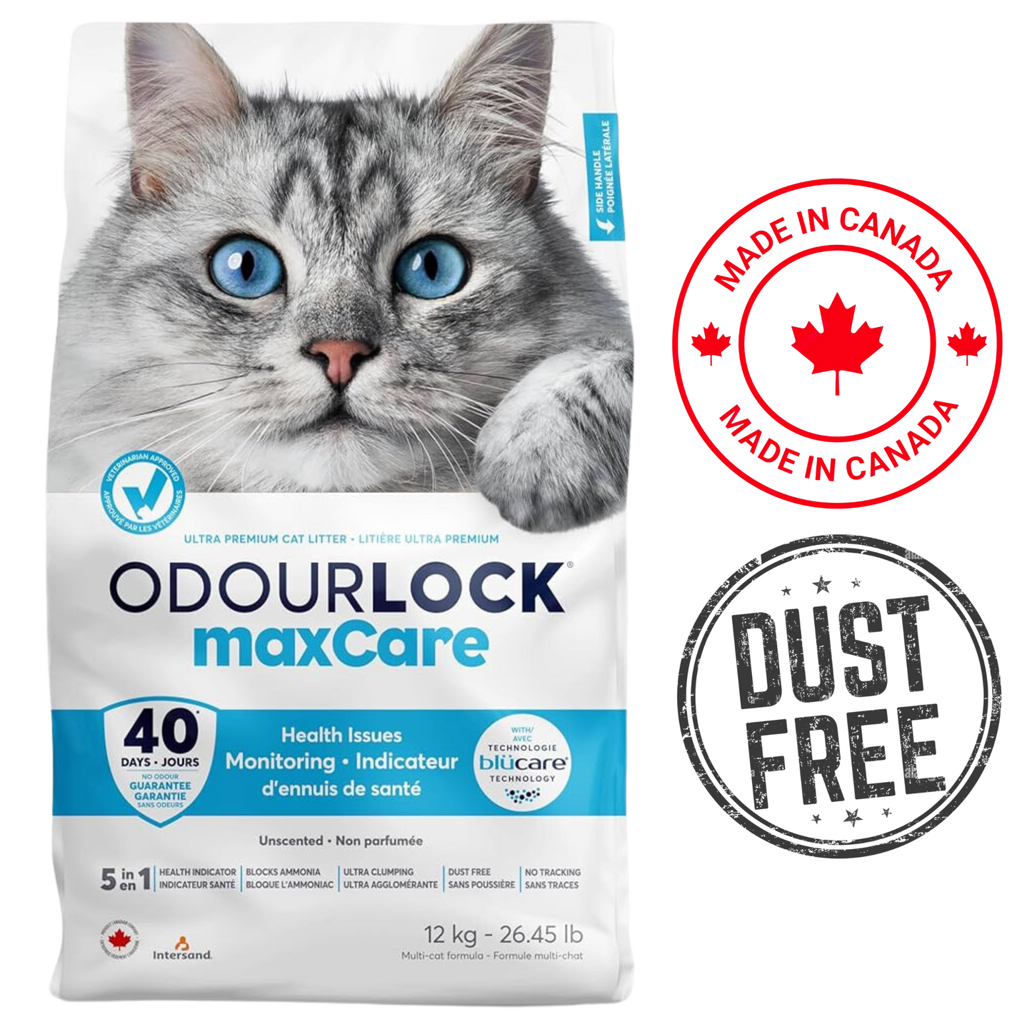 OdourLock - maxCare Ultra Premium Unscented Clumping Cat Litter - 12 Kg