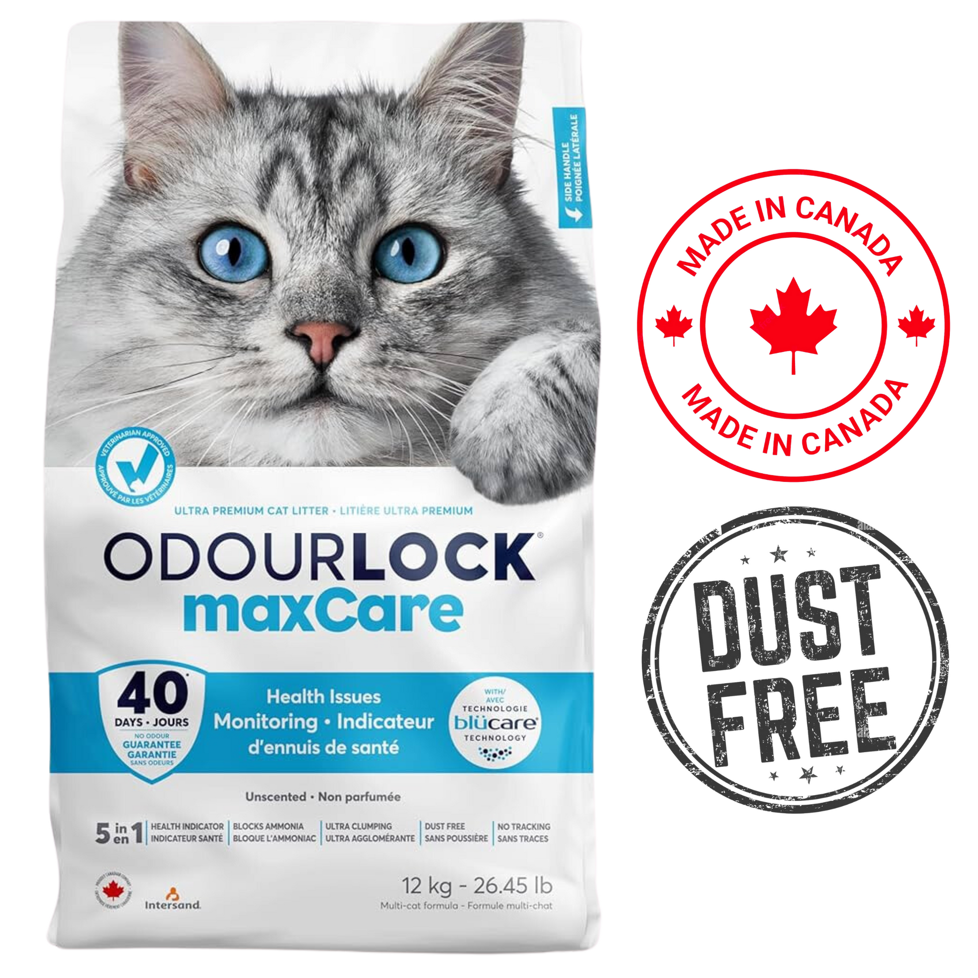 OdourLock - maxCare Ultra Premium Unscented Clumping Cat Litter - 12 Kg