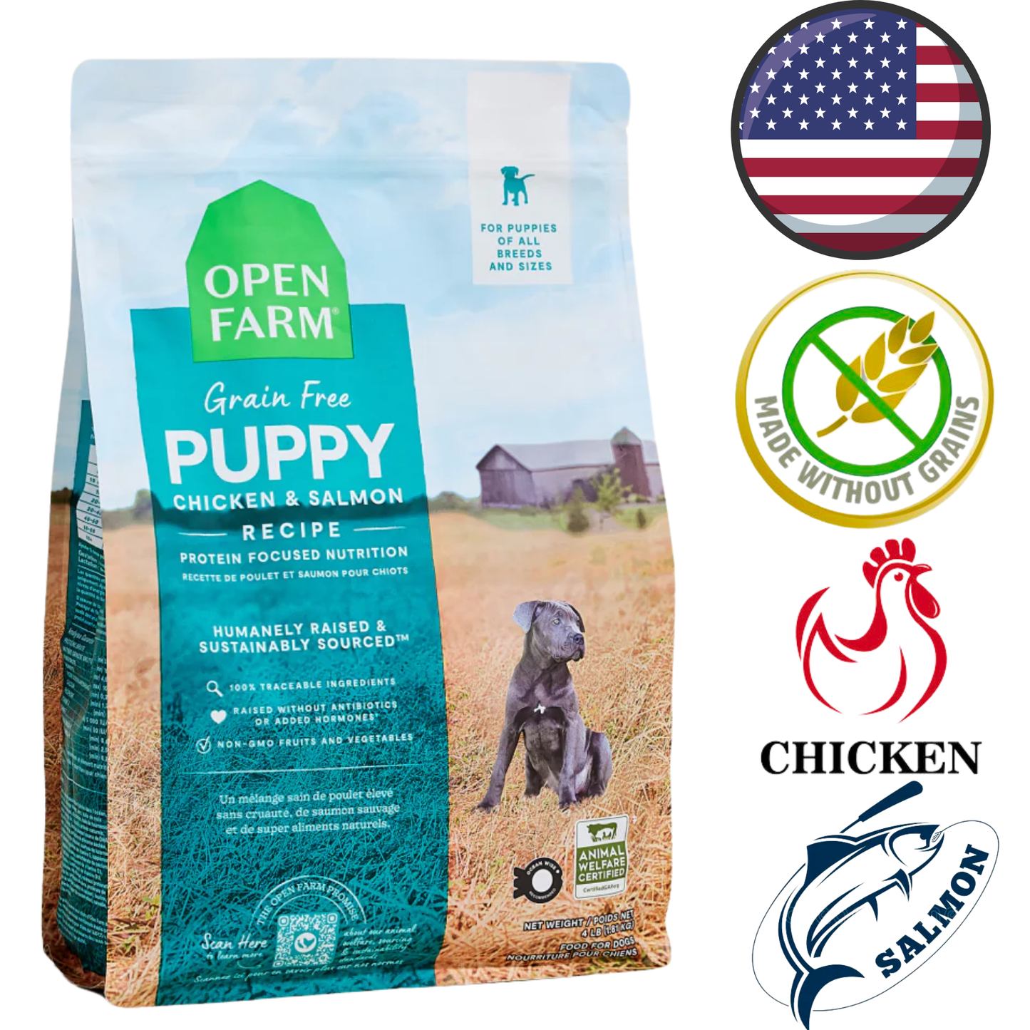 Open farm chicken salmon puppy food grain free dry dog food for puppies with natural ingredients
