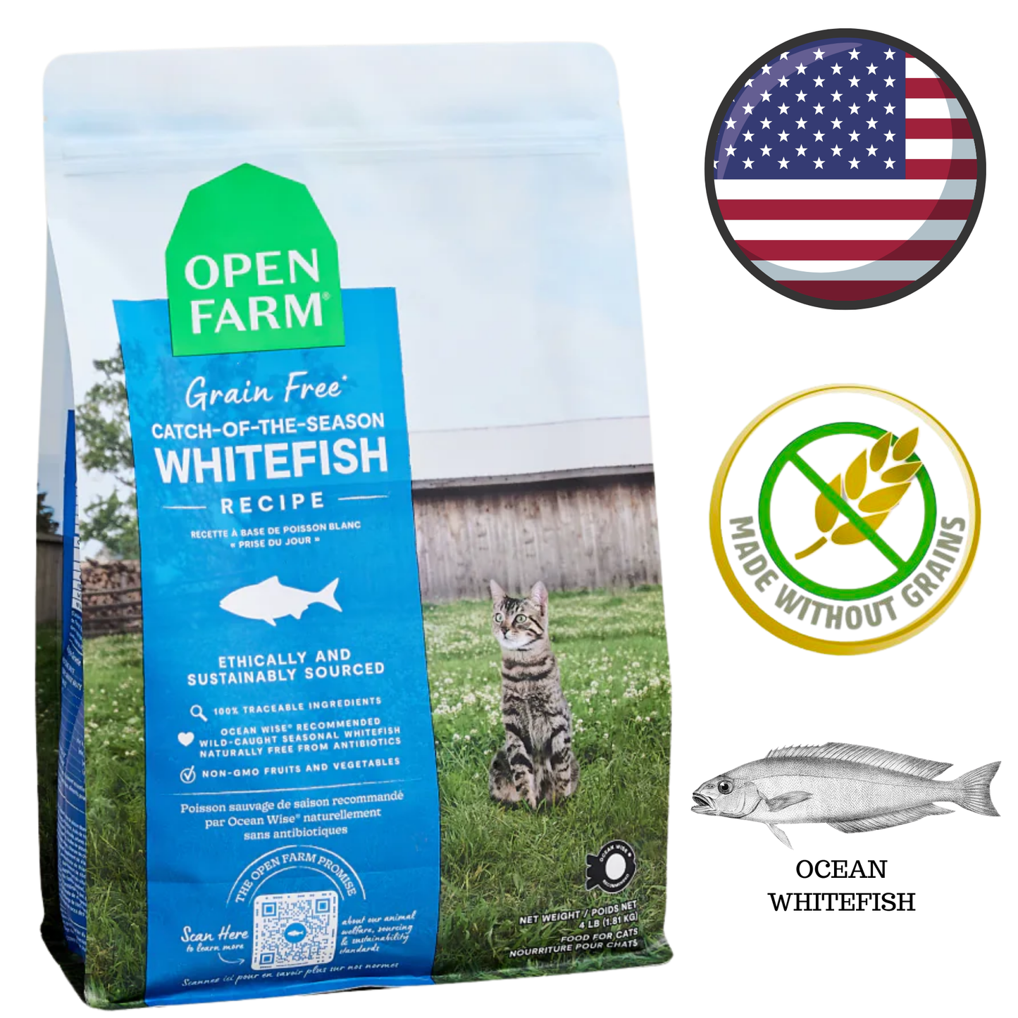 Open Farm - Grain Free Catch of the Season Whitefish Dry Cat Food - 4 lb