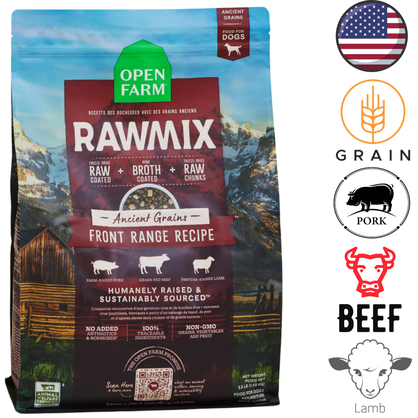 Open Farm - Front Range Red Meat & Ancient Grains RawMix Dry Dog Food - 3.5 lb