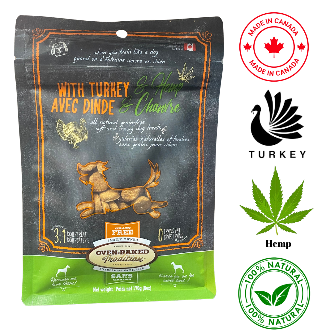 Oven Baked Tradition oven baked natural turkey dog treats bag with hemp and grain free formula