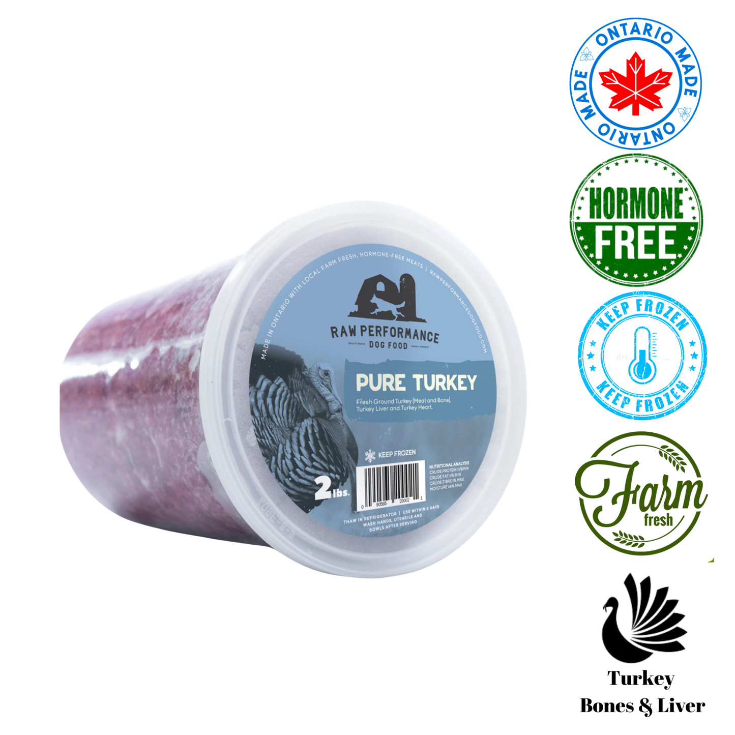 Raw Performance - Pure Turkey Raw Dog Food - 1 lb, 2 lb, 4 lb