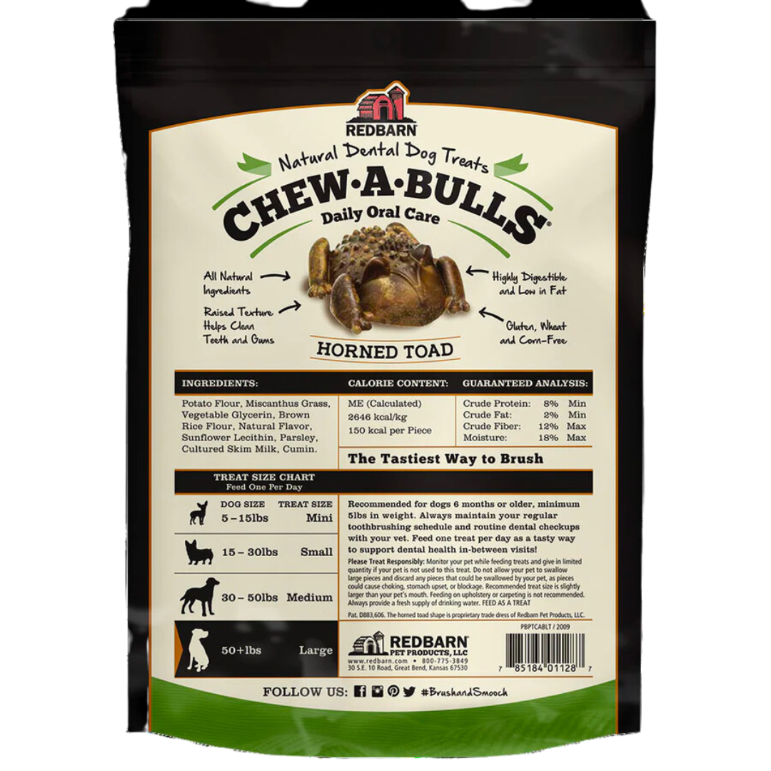 RedBarn Chew A Bulls dog treats in a resealable bag promoting dental care for dogs