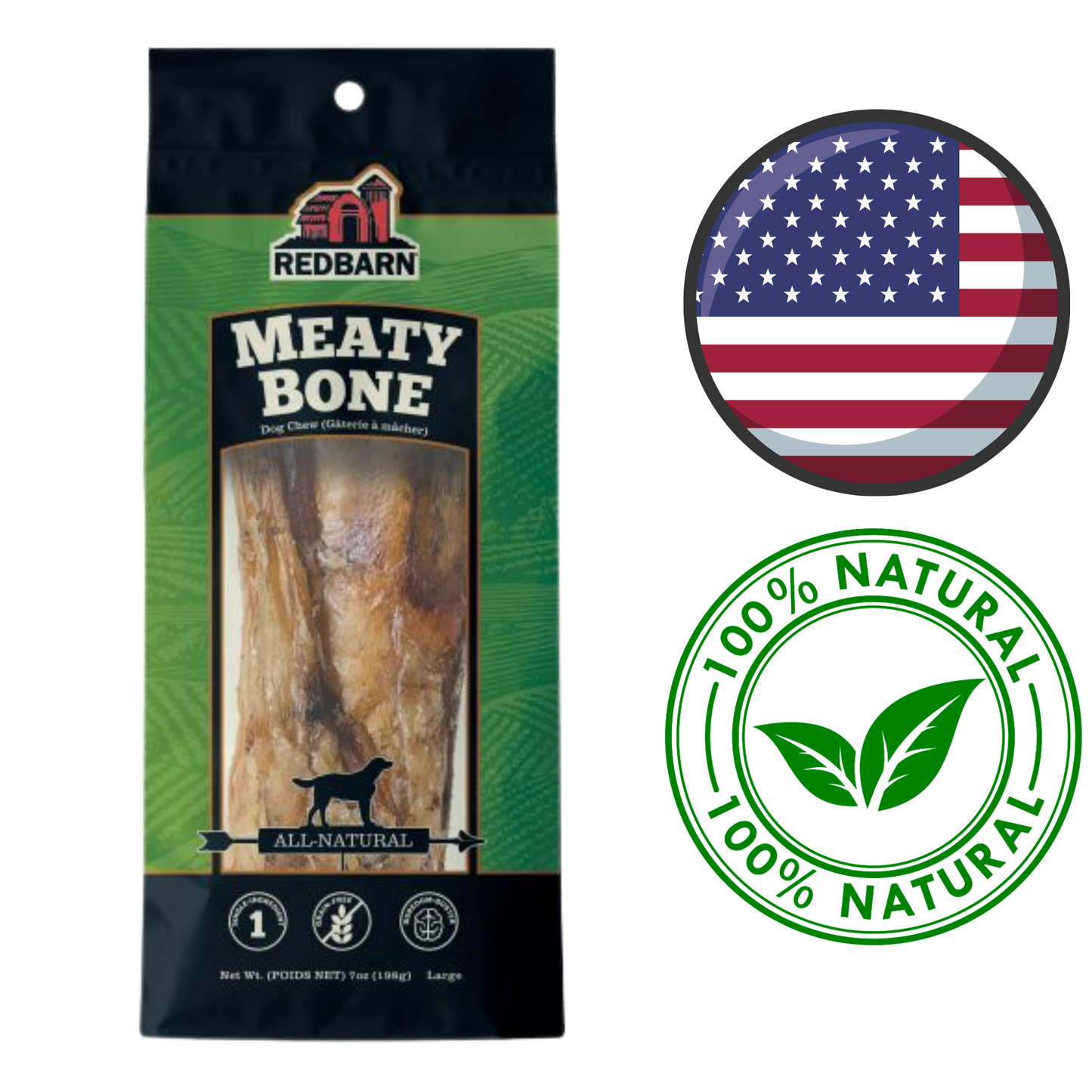 RedBarn large meaty bone dog treats in a resealable package for all-natural canine enjoyment
