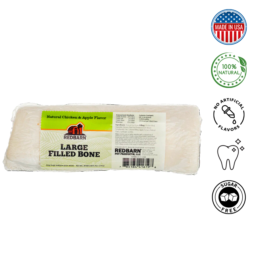 RedBarn Natural Chicken and Apple Dog Treats in a Large Filled Bone for dogs