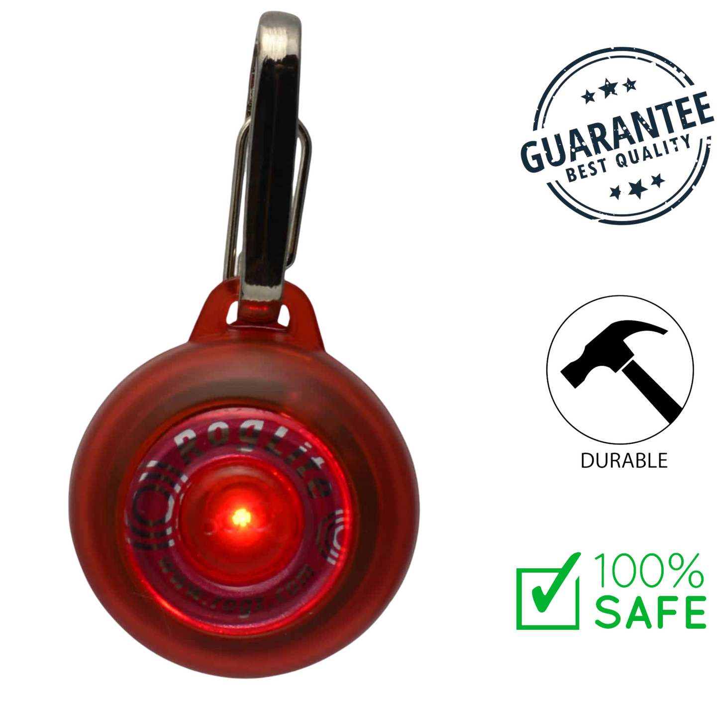 Rogz red led dog light with clip for safe and durable pet visibility at night