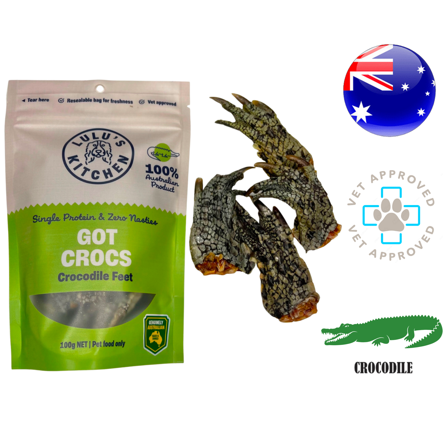 Rover pet crocodile dog chews, all-natural crocodile feet treats for dogs, vet approved and nutritious