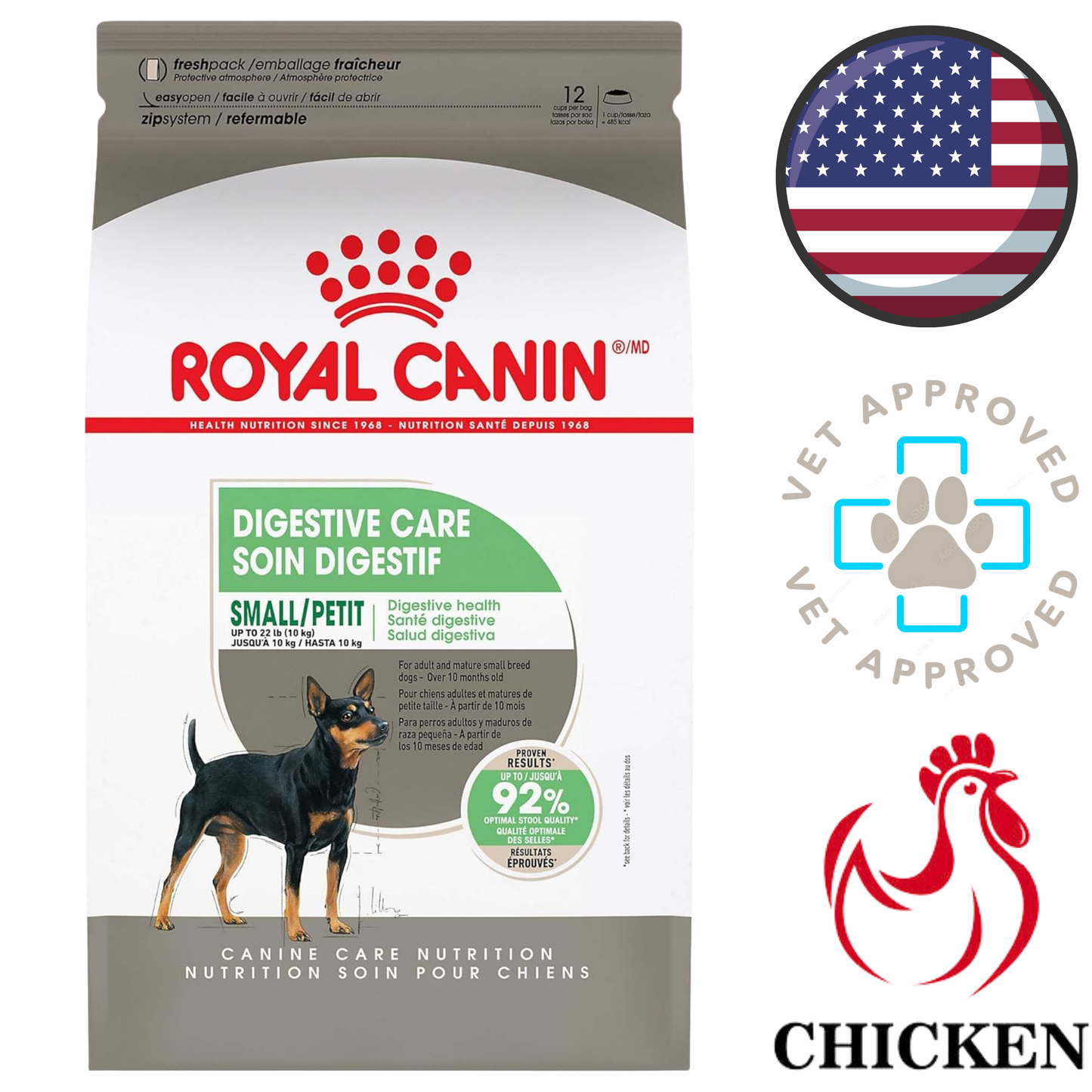 Royal Canin Digestive Care small breed dog food bag vet approved chicken flavor dry dog food for small dogs digestive health