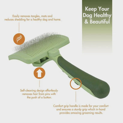 SAFARI self cleaning cat brush with comfort grip handle and self-cleaning design for easy hair removal